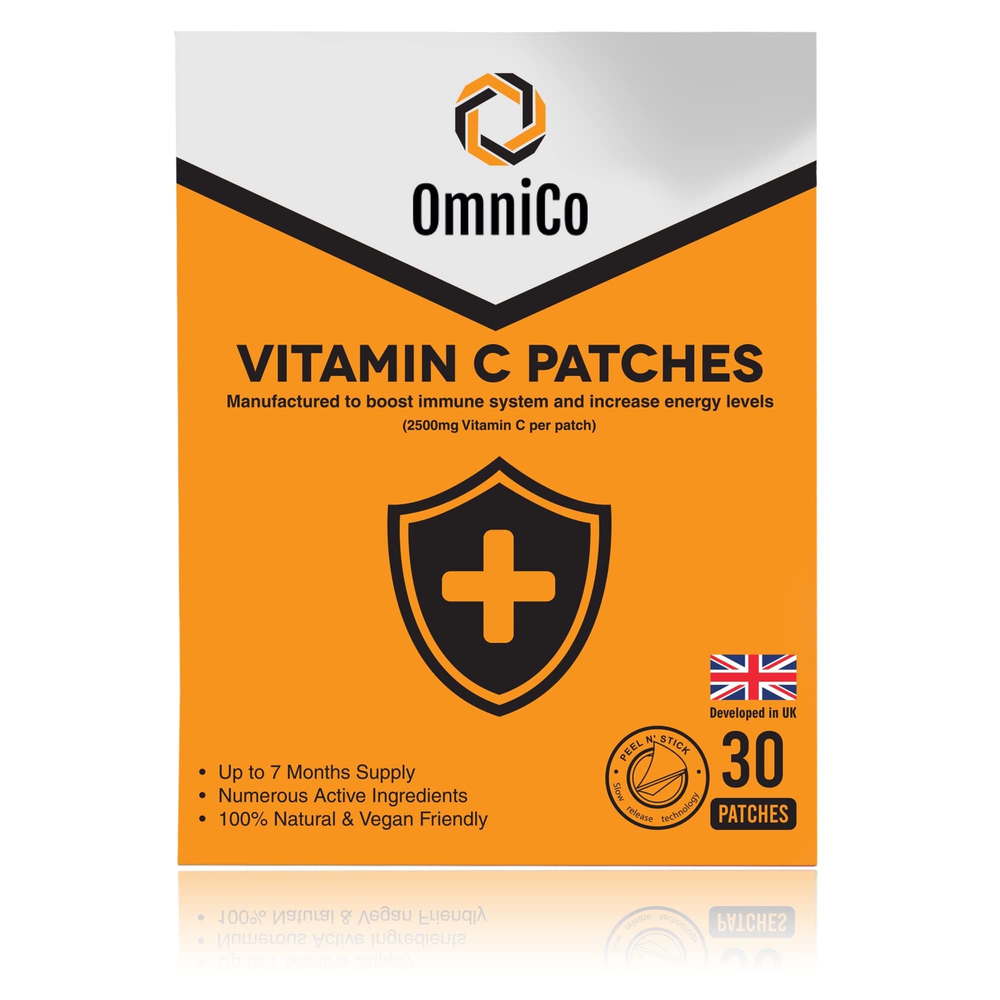 OmniCo Vitamin C Patches – 2500mcg 30 Patches - High Strength - Natural Transdermal Skin Patches - Topical Vitamin Patches - Vegan & Vegetarian Friendly