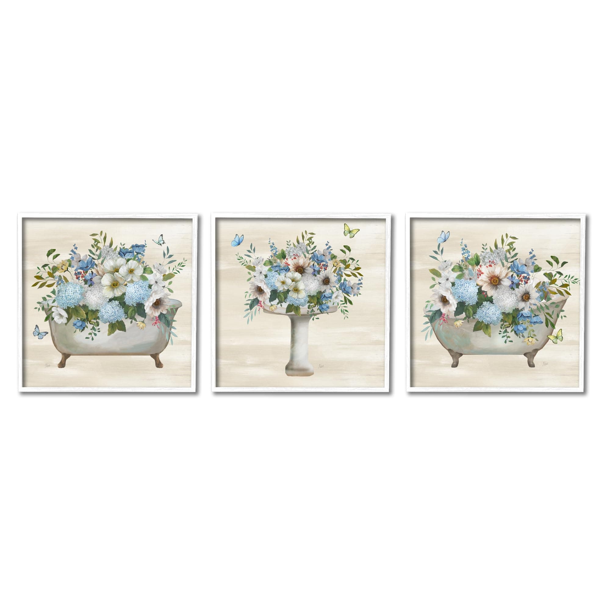 Stupell IndustriesCountry Flower Bathroom 3 Piece Framed Giclee Art Set by Nan