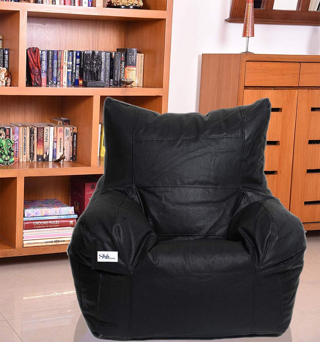 StyleOceans Arm Chair Bean Bag Cover Without Beans (Standard, Black)