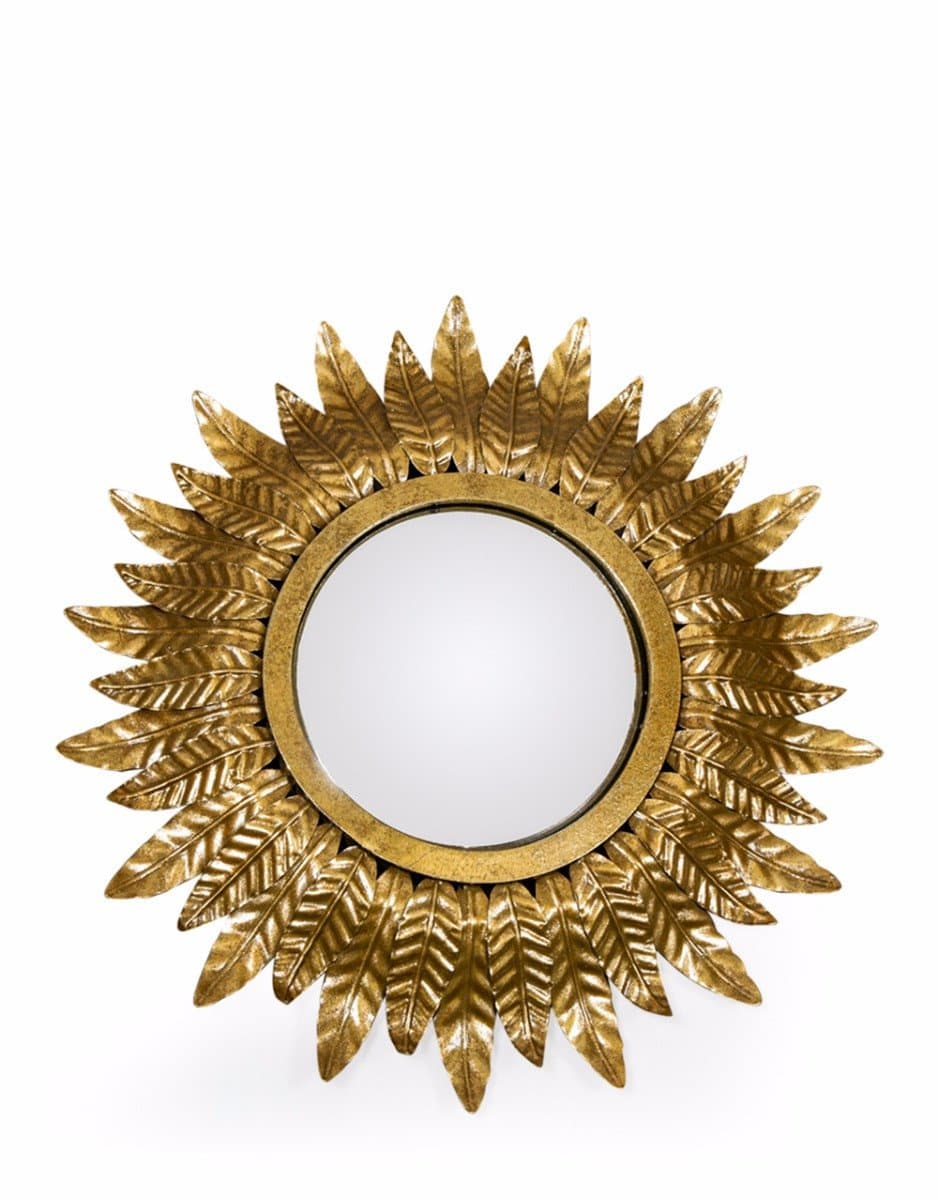 Gold Convex Sunburst Wall Mirror 42cm Retro Metal Leaf Style