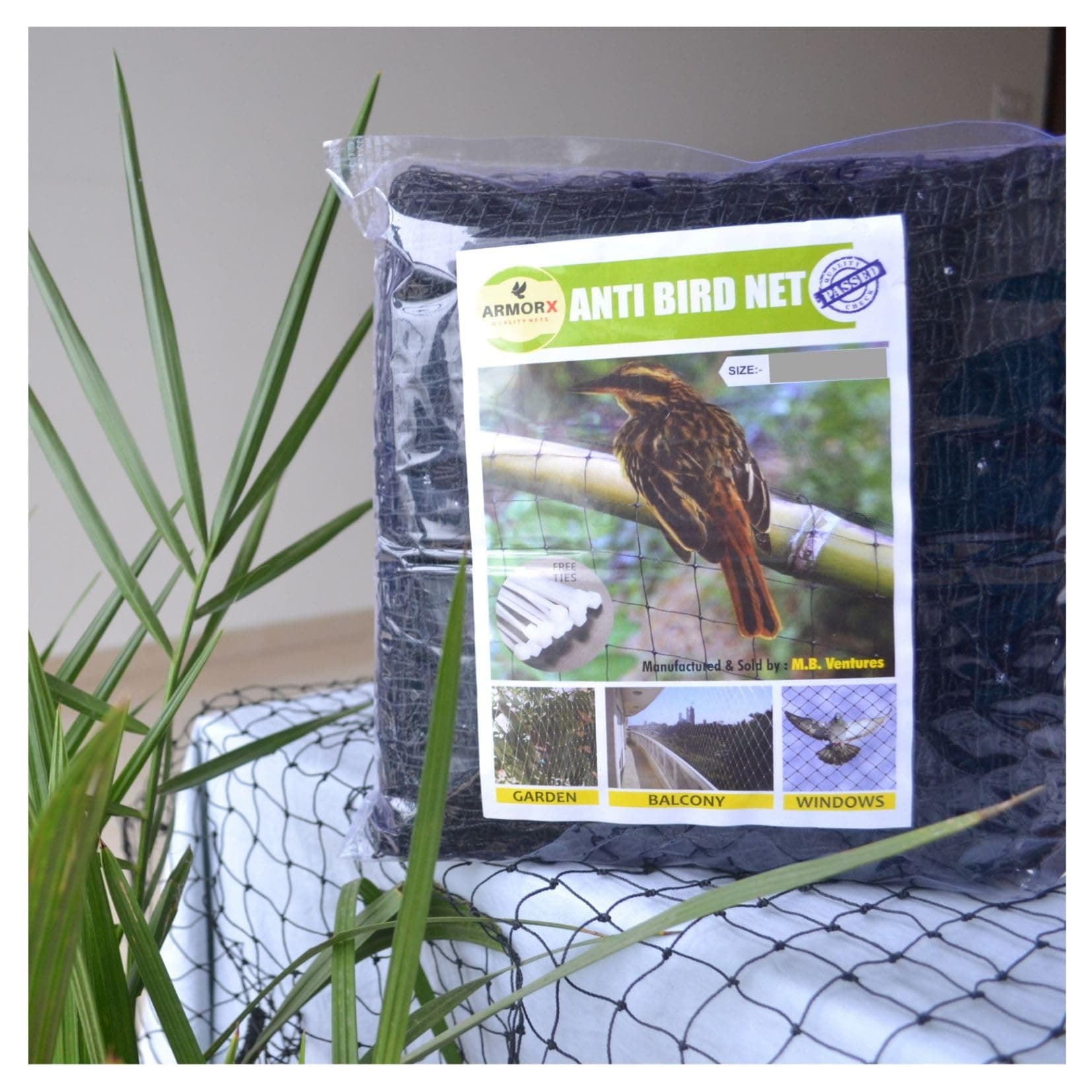 ARMORX Black Anti-Bird Net UV-Stabilized HDPE Multi-Filament Net with Installation Kit & Tying Ropes Attached - Black - 5ftx6ft