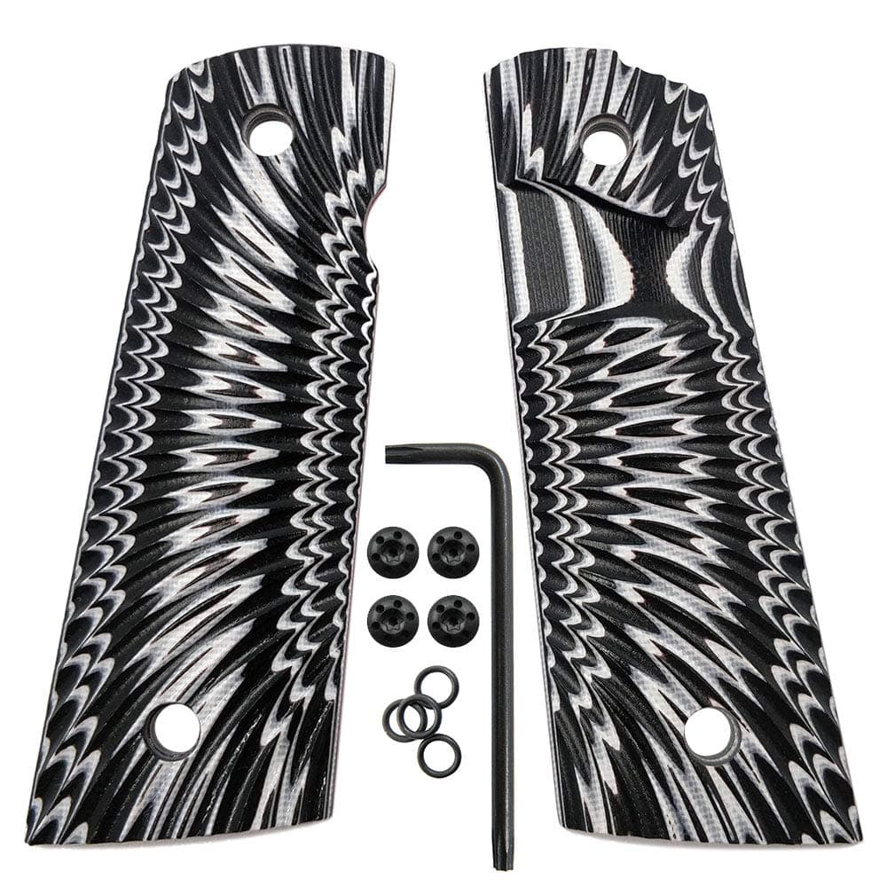Cool Hand 1911 G10 Grips, Black Screws Included, Full Size (Government/Commander), Magwell Cut, Big Scoop, Ambi Safety Cut, Sunburst Texture