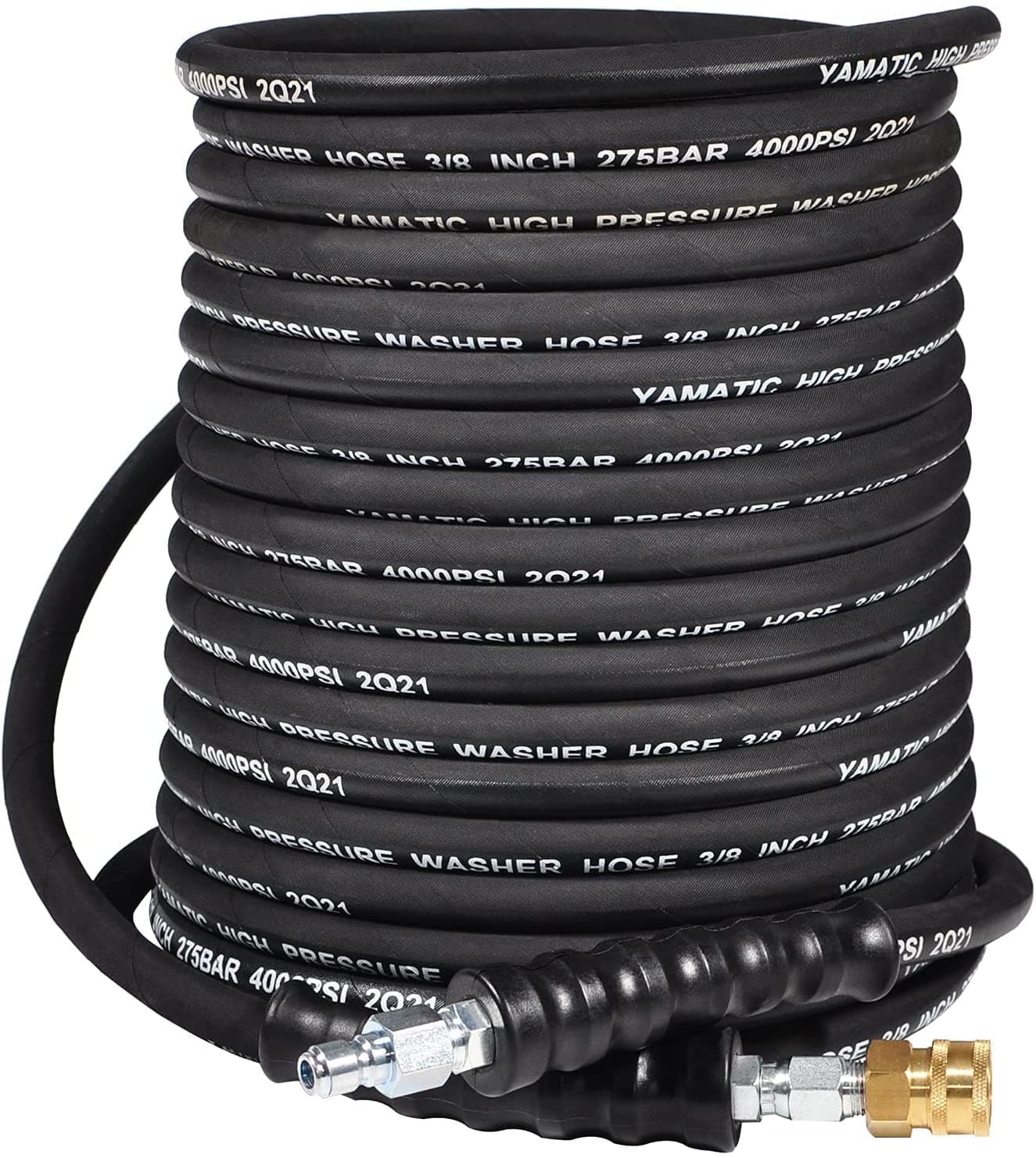 YAMATIC 3/8" Pressure Washer Hose 50FT, Swivel 3/8 Quick Connect, 4000 PSI Steel Braided Hot/Cold Water Power Washer Hose, Fits Honda, Simpson, Generac