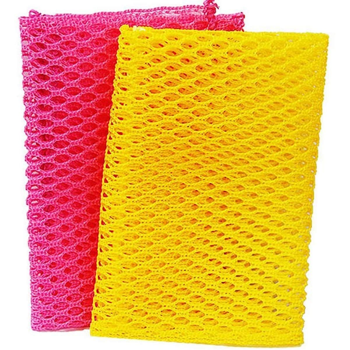 Innovative Dish Washing Net Cloths / Scourer - 100% Odor Free / Quick Dry - No More Sponges with Mildew Smell - Perfect Scrubber for Washing Dishes - 11 by 11 inches - 2PCS - Pink/Yellow