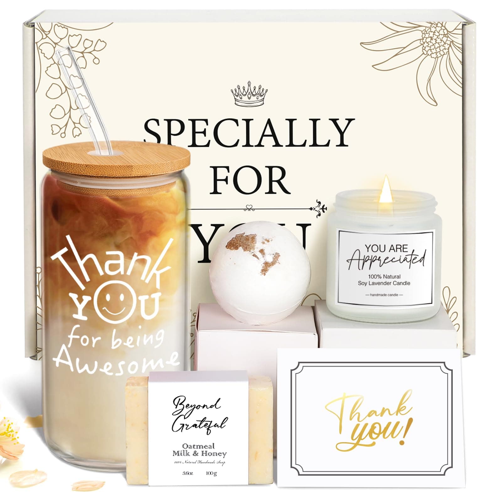 Thank You Gifts for Women – Employee & Teacher Appreciation Gift Set, Thank You for Being Awesome Glass, Candle & Card, Thoughtful Thanks Gift for Coworkers, Boss, Secretary