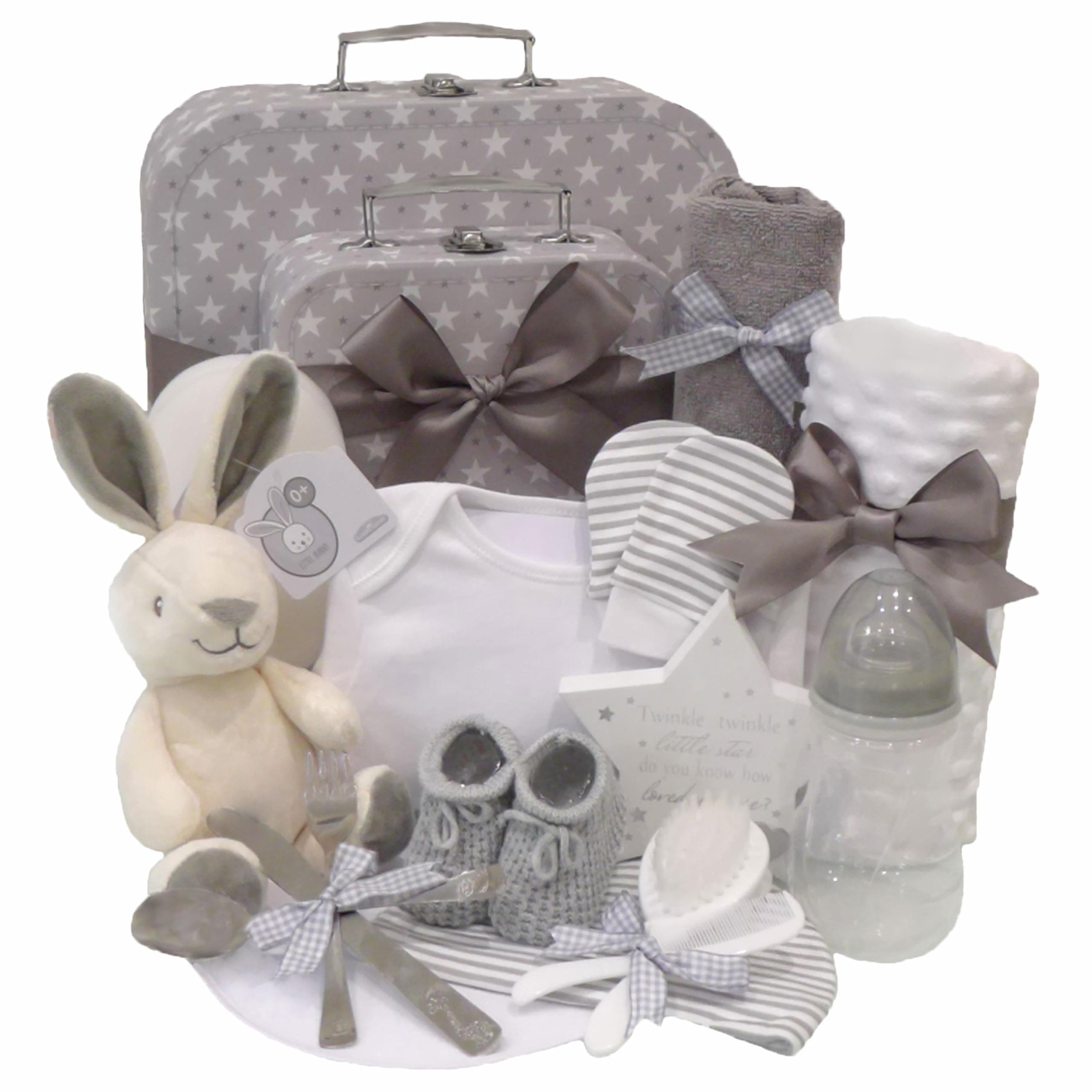 Baby Hamper Basket Essentials for Newborn Gift Set Unisex New Born Gifts for Girl Boys and New Expectant Mums - Neutral Baby Shower Present Gift Starter Pack