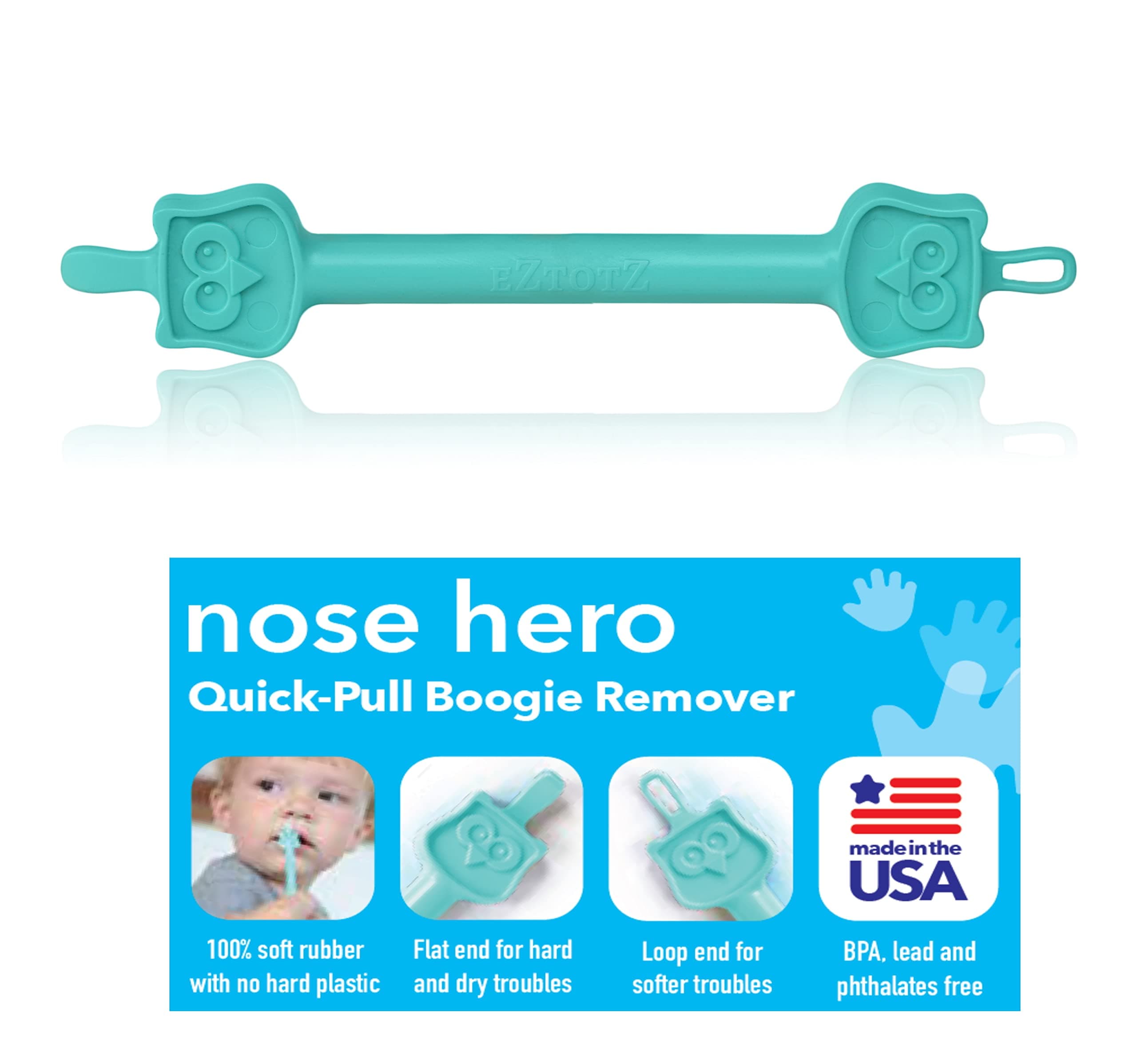 Nose Hero Soft Safe Baby Nose Cleaner | 100% Flexible Rubber Tips for Infants | Made in USA Nasal Booger and Snot Puller Tweezers (Teal)