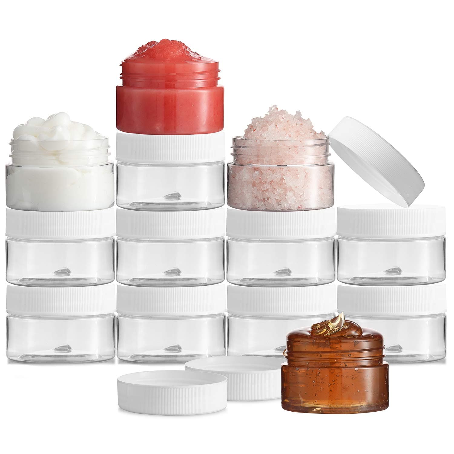 1 Oz Containers with Lids - 12 Pack Small Plastic Travel Jars - Clear Cosmetic Containers for Skin Care Products, Samples, Paints and More - Multipurpose Mini Jars