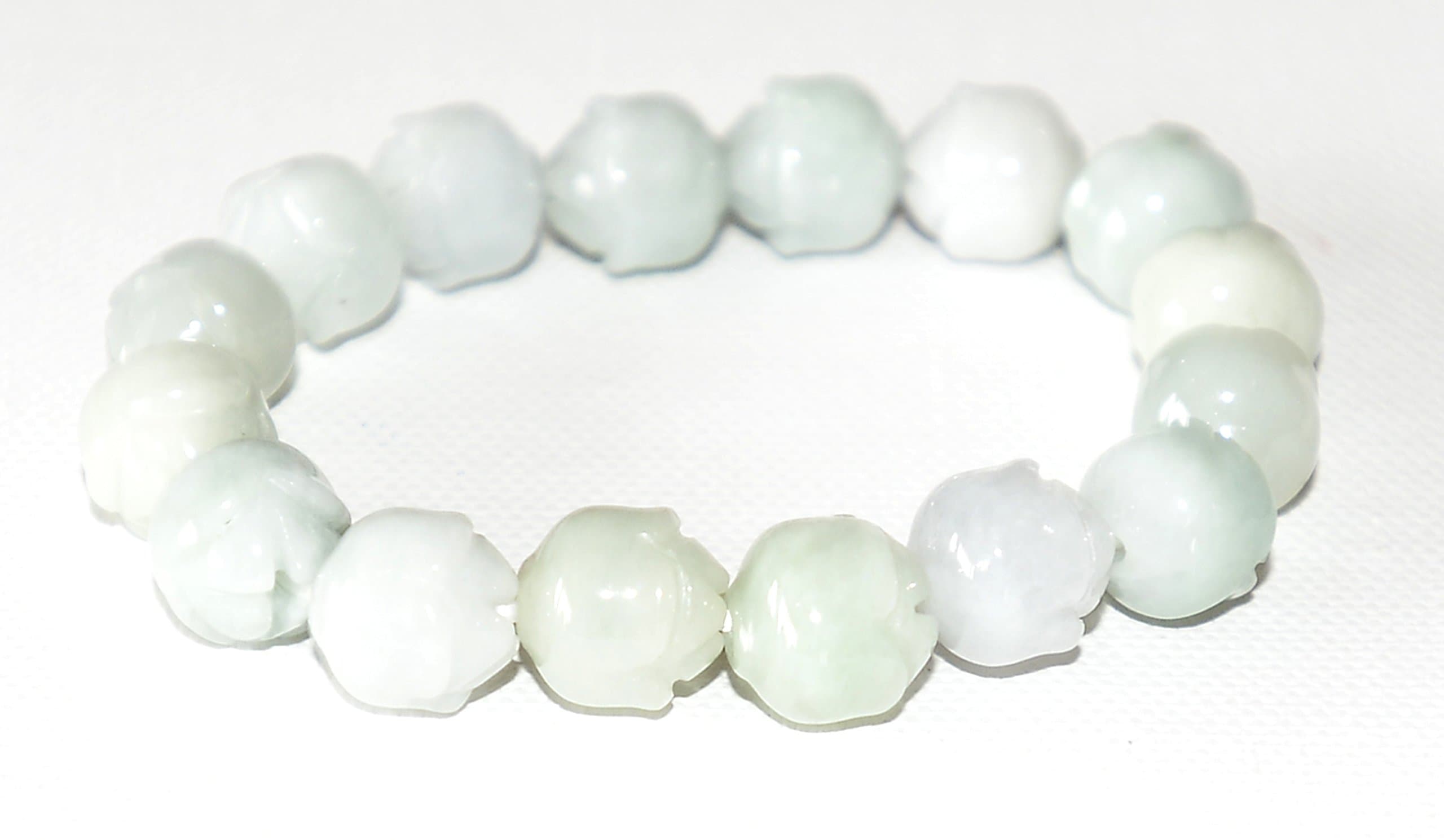 Chinese Feng Shui Spiritual Light Green Jade Lotus Flower In Spring Bead Bracelet For Fertility,Life And Good Health