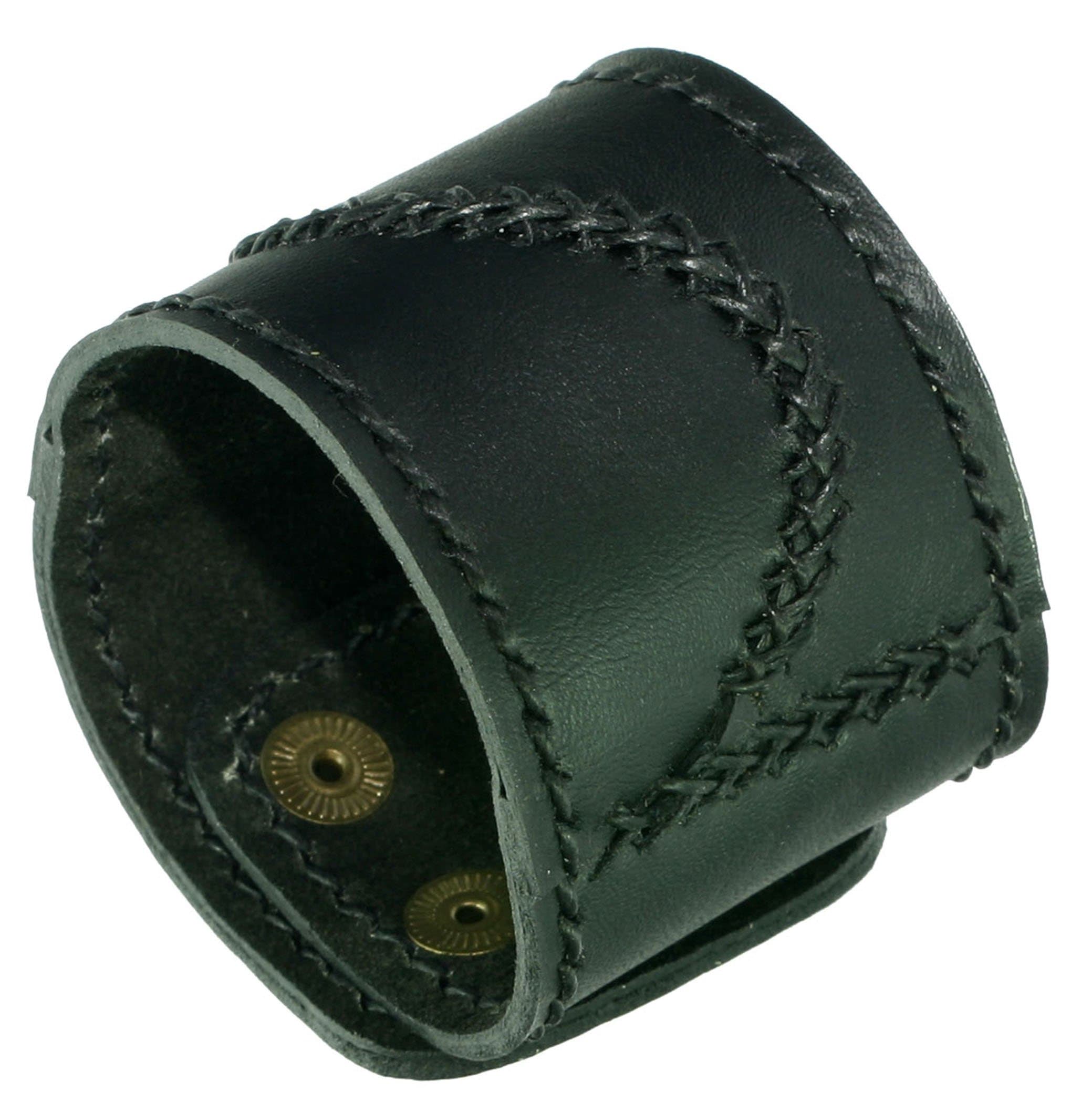Black men cross diagonal stiching leather bracelet smooth soft finish B1
