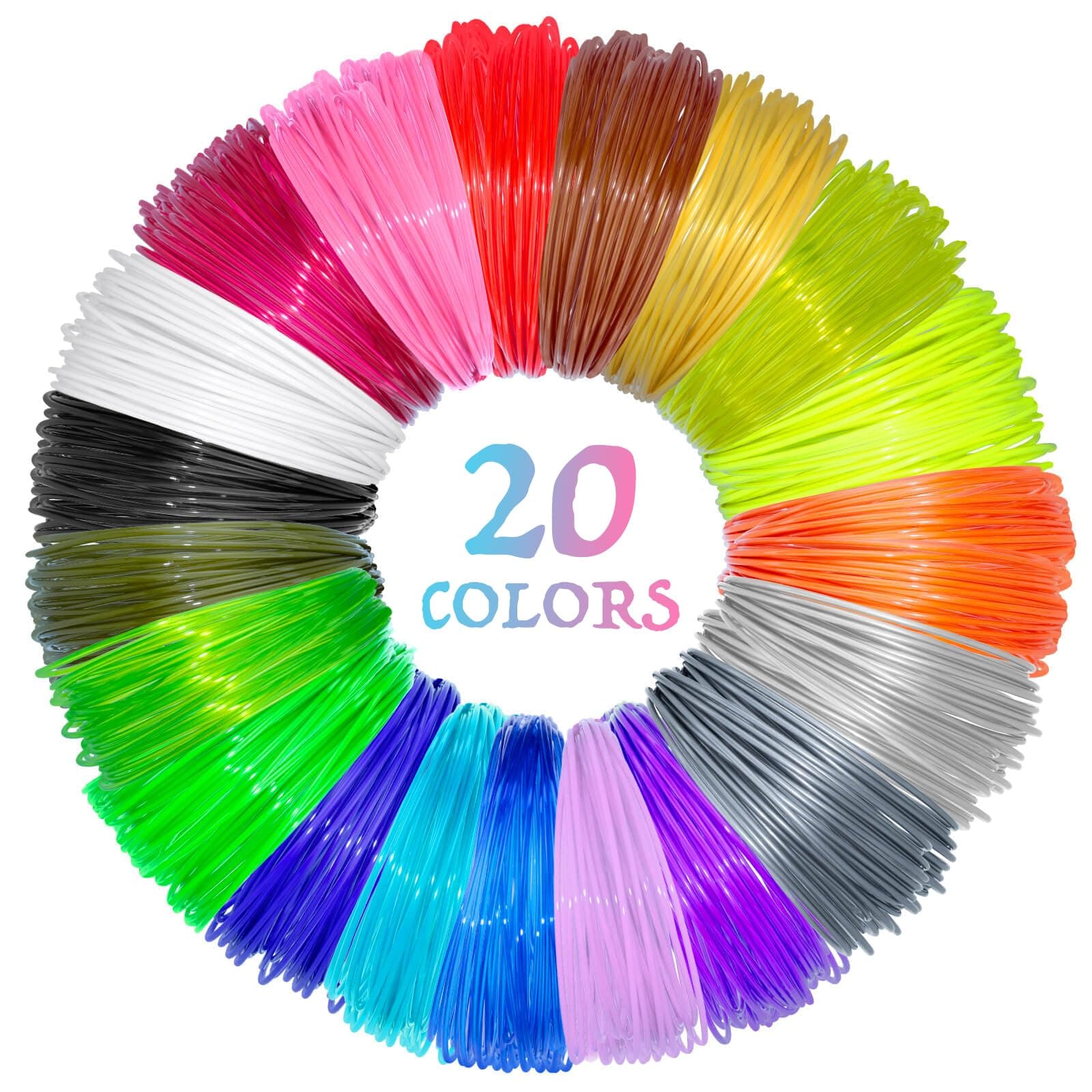 20 Colors 3D Pen PLA Filament Refills, 1.75mm Premium Printing Filament for 3D Printer/ 3D Pen, Each Color 16 Feet, Total 320 feet, with 2 Finger Caps by Vomika (20)