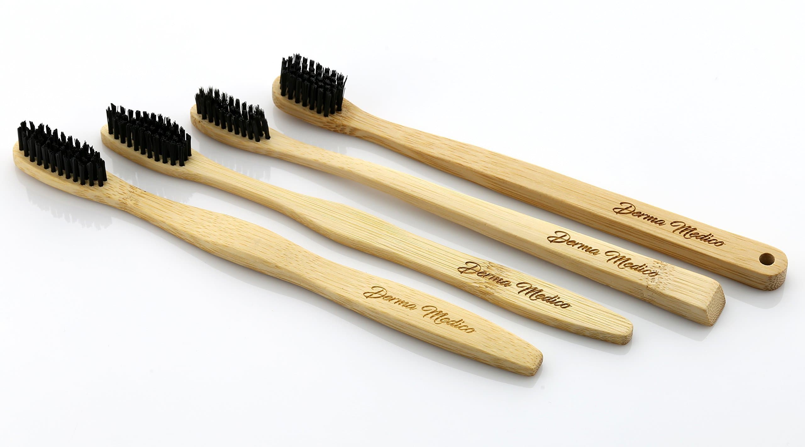 Charcoal Bamboo Toothbrush by Derma Medico Pack of 4 Beautifully Crafted Bamboo Toothbrushes Soft Black Charcoal Bristles