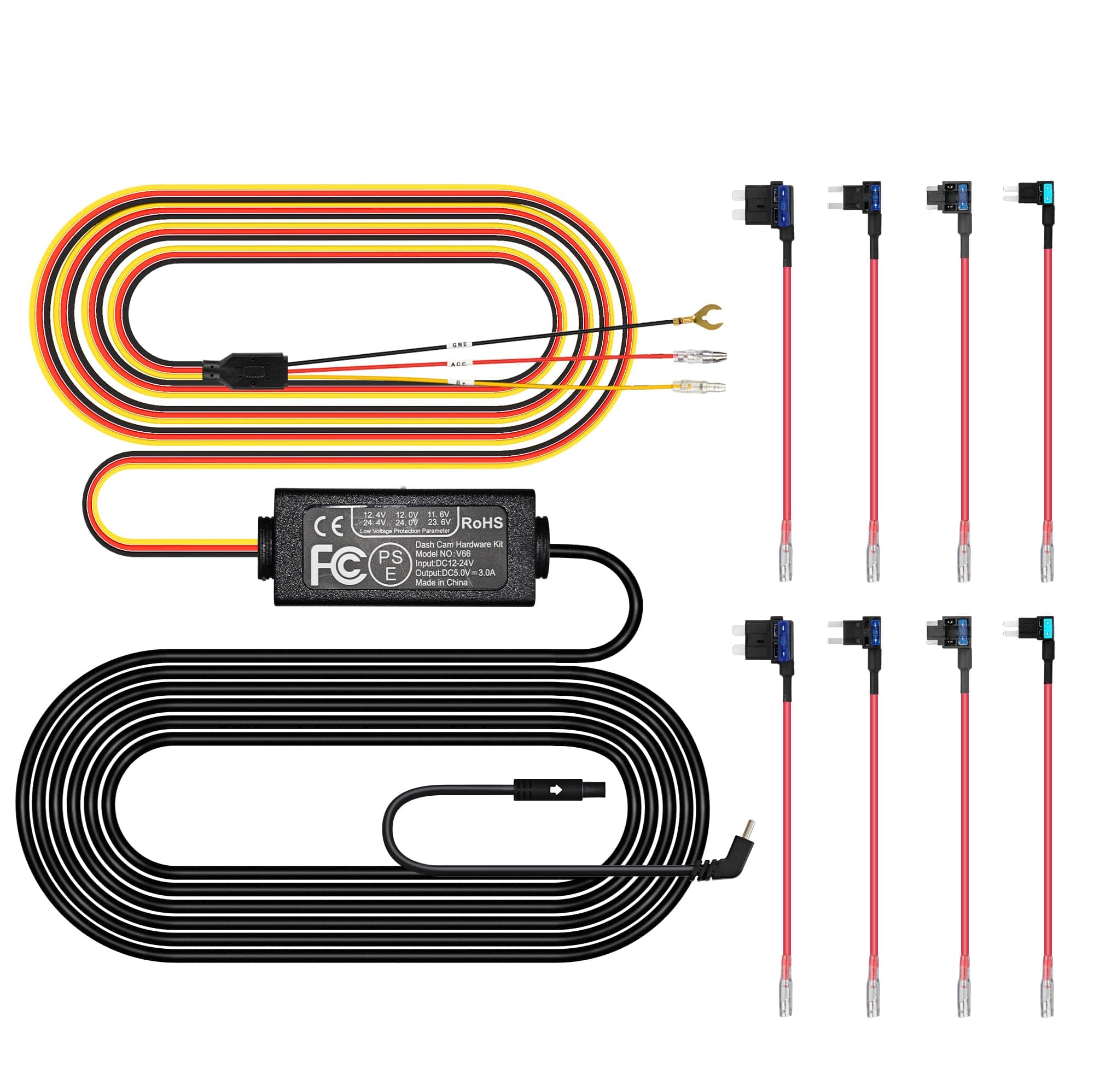 Pelsee Dash Cam Hardwire Kit, Full Set Hard Wire Kit Fuse for P1 Duo Dash Cam Only, 12V-24V to 5V Car Dash Camera Charger Power Cord, 4 Fuse Cable and Installation Tool