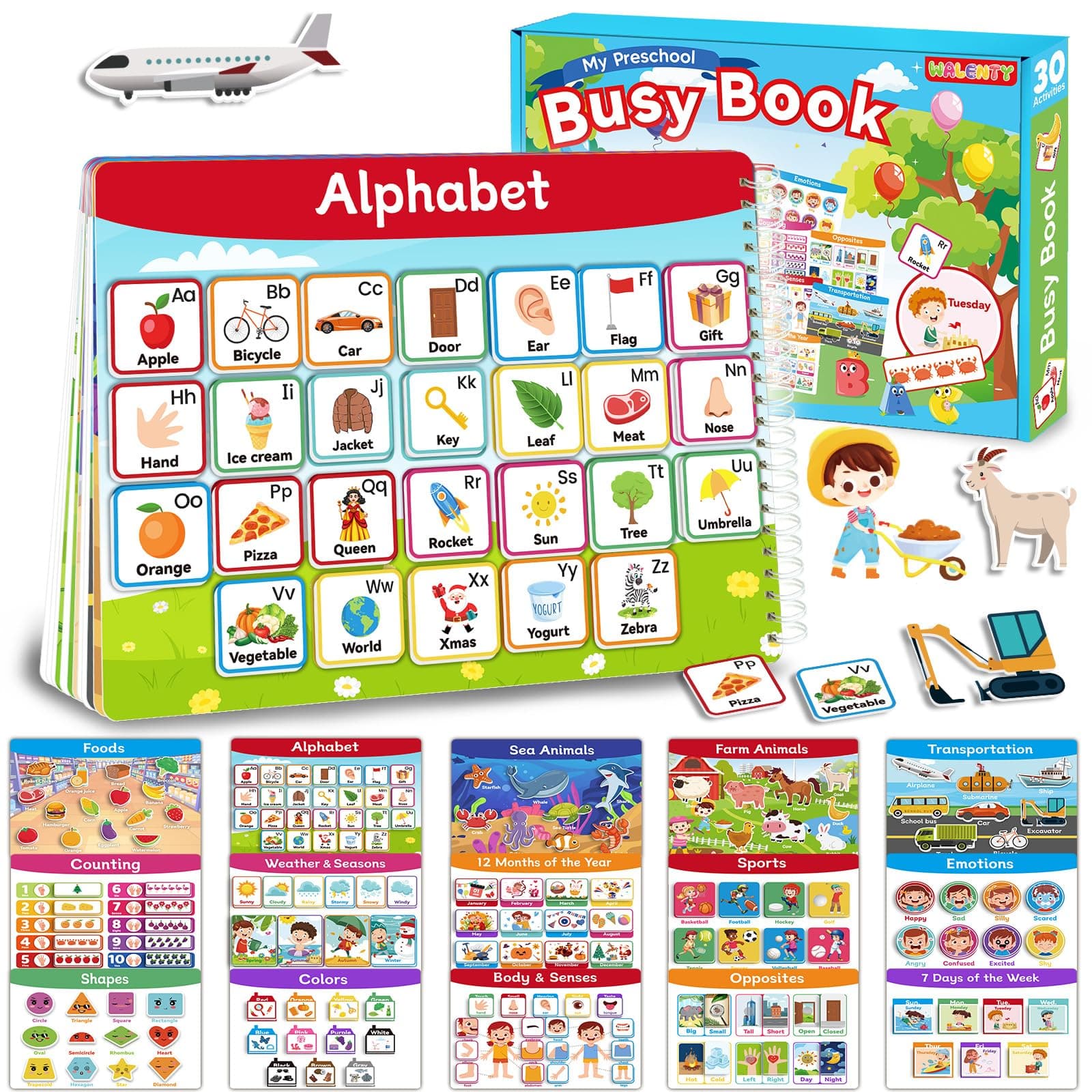 Toddler Busy Book Preschool Learning Activities, Montessori Educational Toys for 2 3 4 Year Old Boy Girl Gifts, Homeschool Activity Books for Kids Ages 3-5, Autism Sensory Airplane Travel Toys