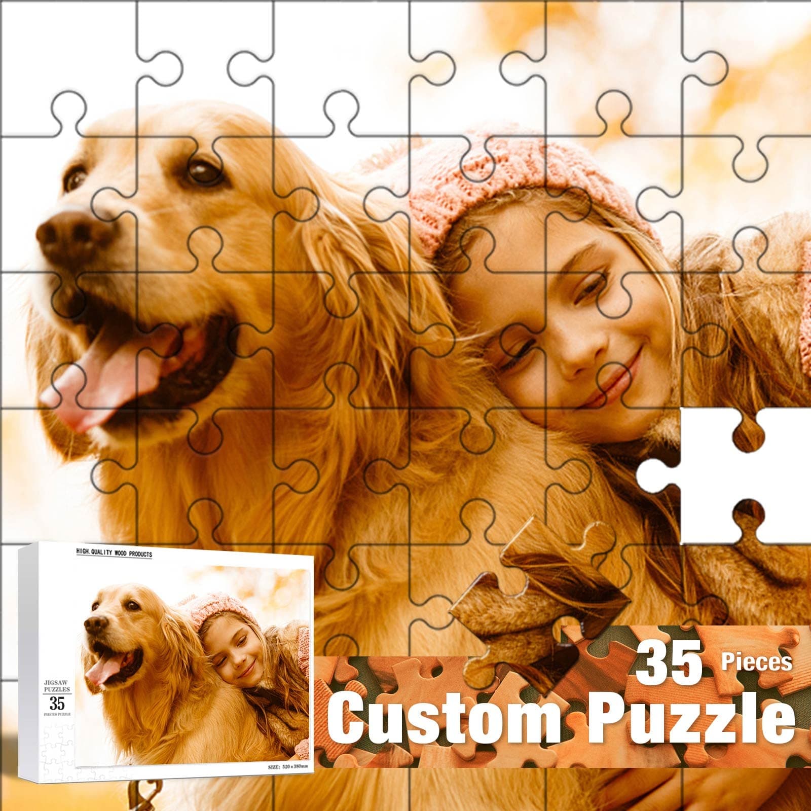 Personalized Puzzle Custom Puzzle from Photos - Jigsaw Puzzle Picture Puzzle 35 70 120 200 300 500 520 1000 Pieces for Adult and Kids, Birthday Christmas Halloween Valentines Day Wedding Gift by ALBK