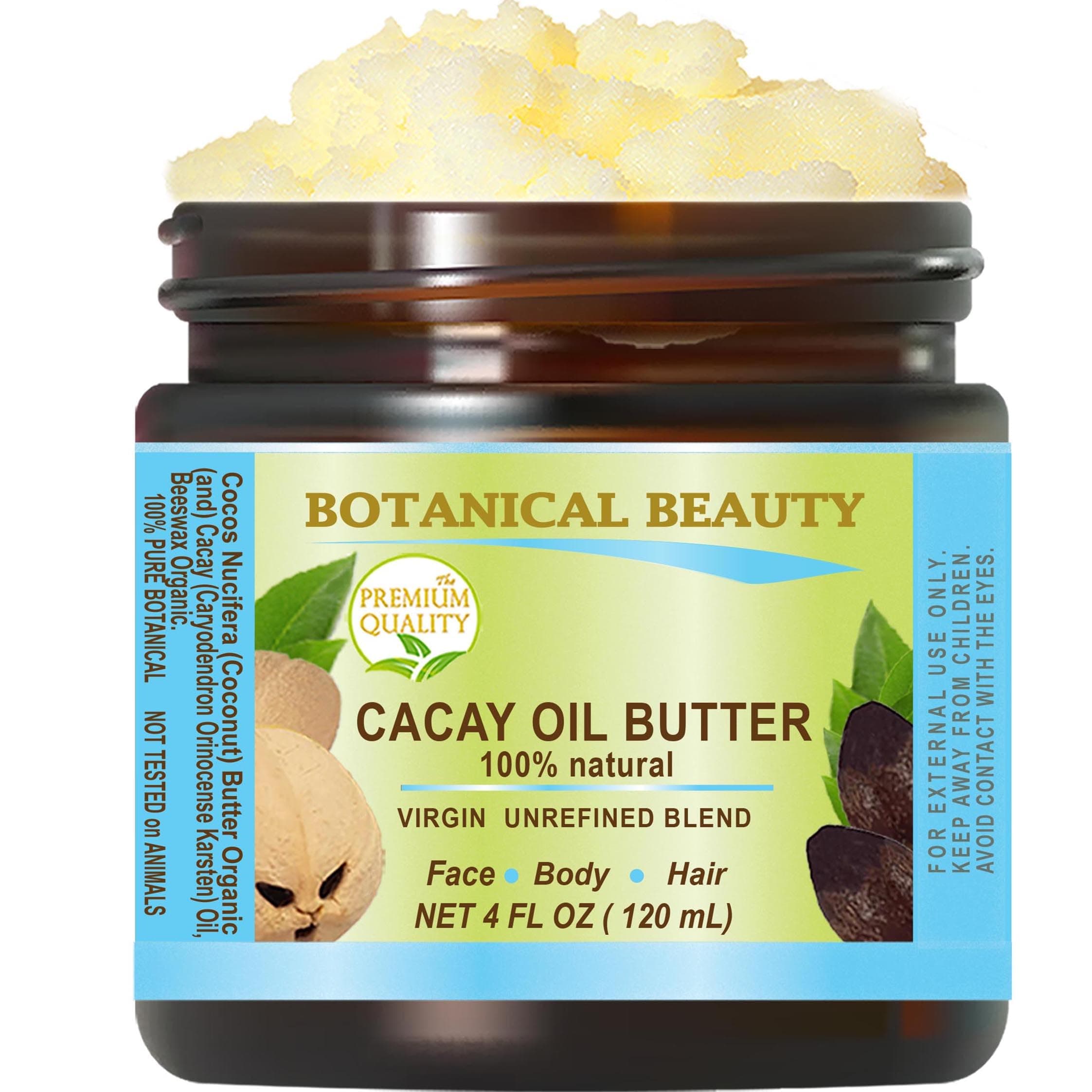 Botanical Beauty CACAY OIL BUTTER Pure Natural Virgin Unrefined RAW for FACE SKIN BODY HAIR NAILS Vitamin C Vitamin E (4 Fl Oz)