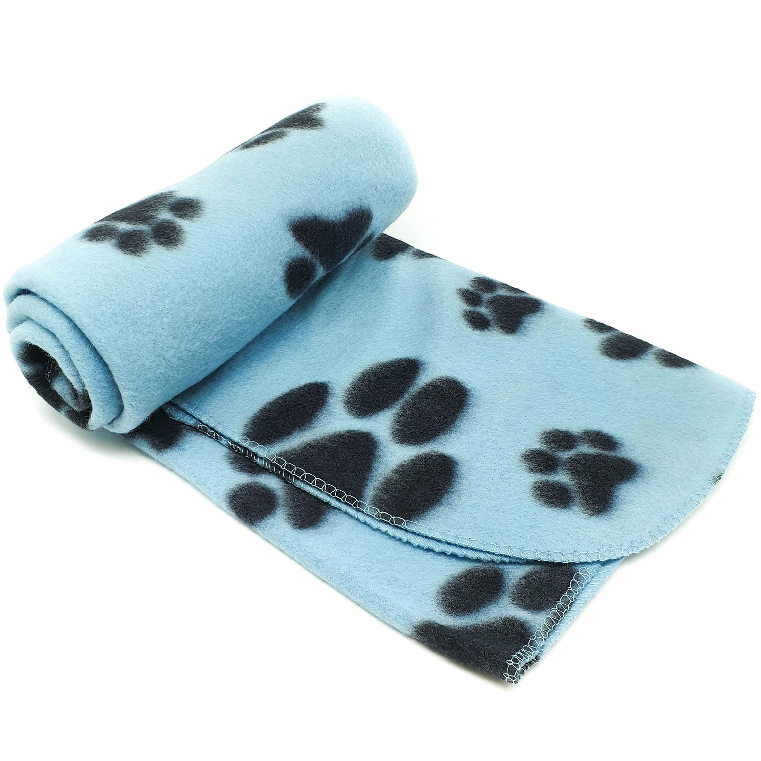 New Pet Touch Soft Fleece Pet Blanket Dogs Puppy Cat Kittens Blankets Paws & Bones Print ((73 X 70) cm, Blue (Black Paws))