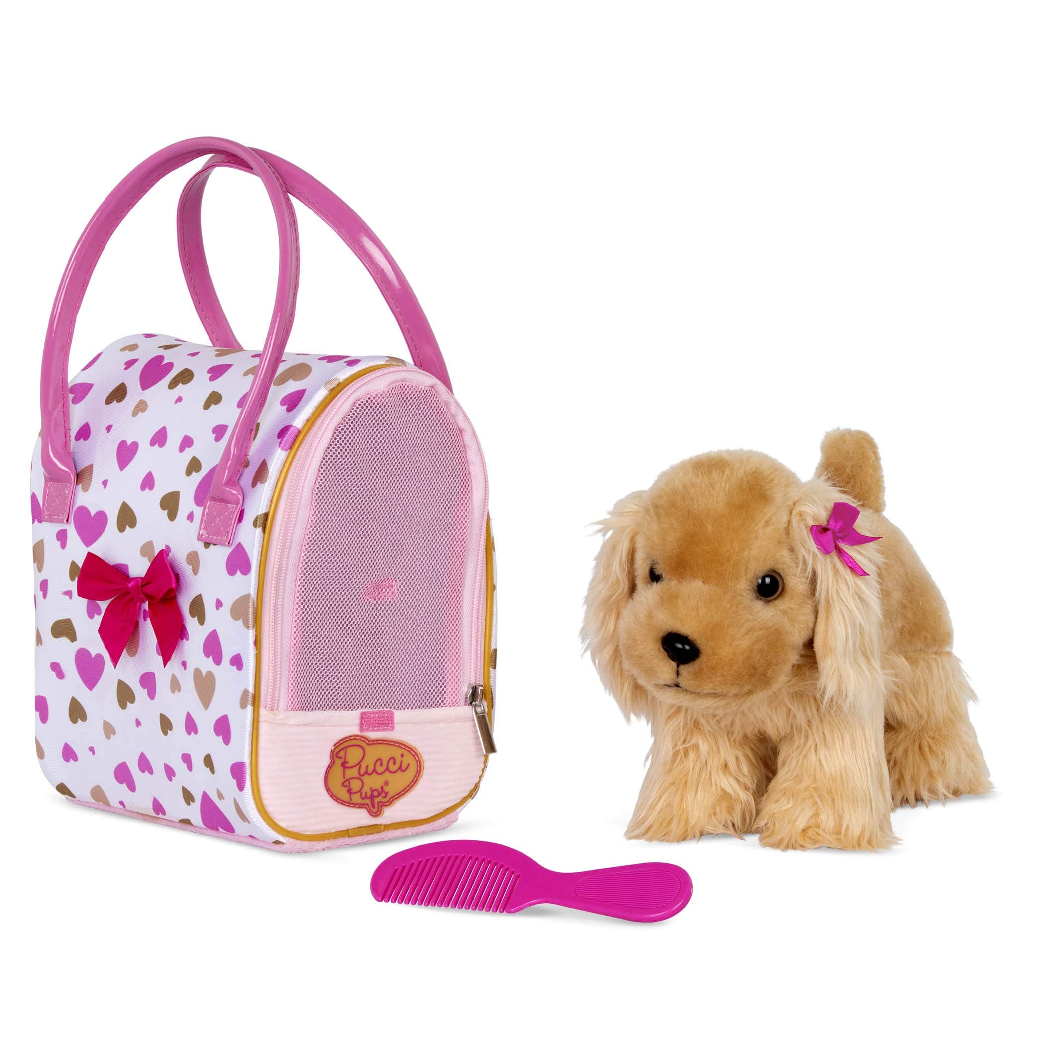 Pucci Pups Gold & Pink Heart Print Glam Bag W/Cocker Spaniel