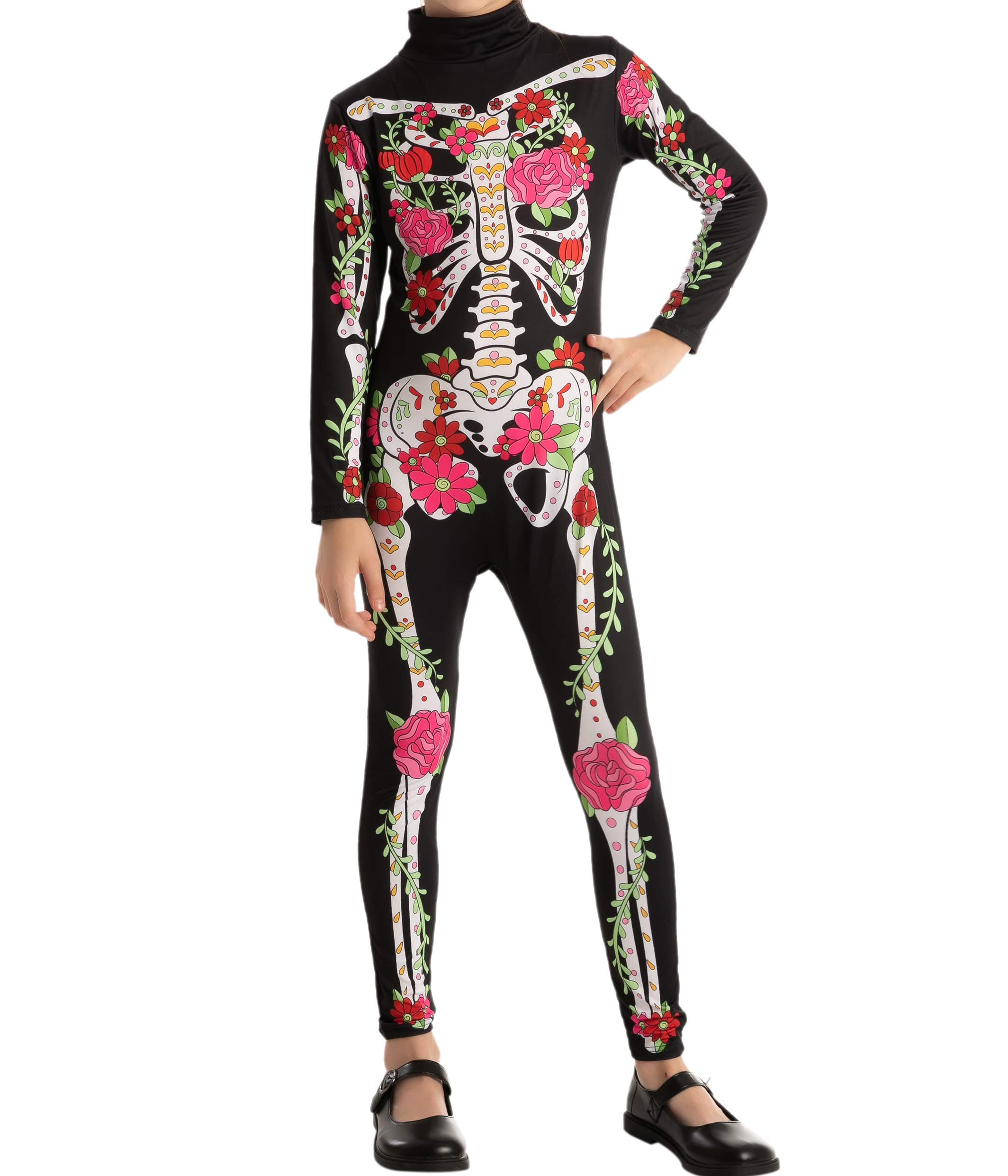 Spooktacular Creations Girls Skeleton Floral Halloween Costume Jumpsuit for Kids Halloween Dress Up