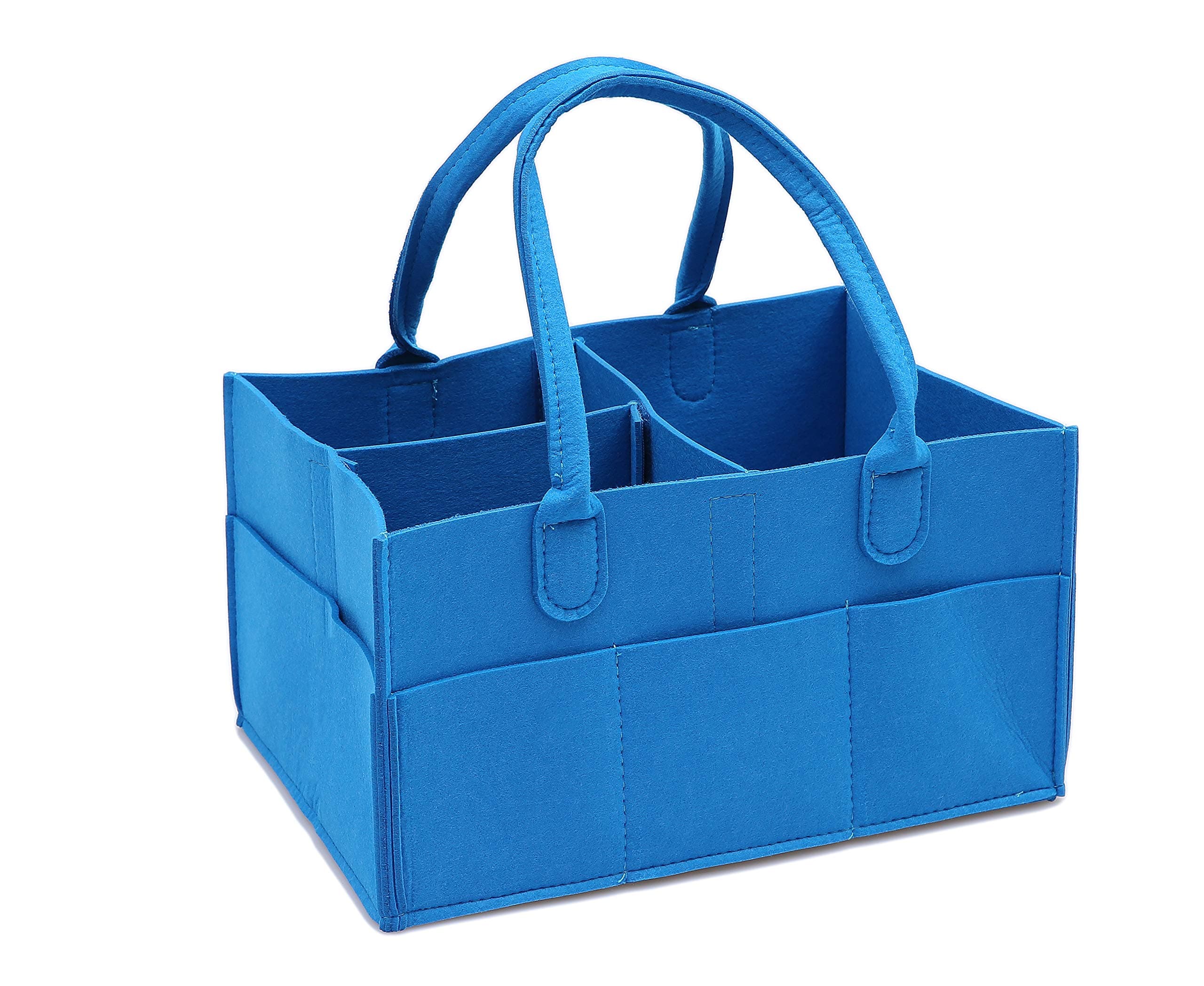 Runsabay 8 Section Baby Wipes Bag Diaper Caddy Organizer Tote with Changeable Compartments Nursery Storage Bin Basket for Mom Newborn Kids Nappies(Blue)