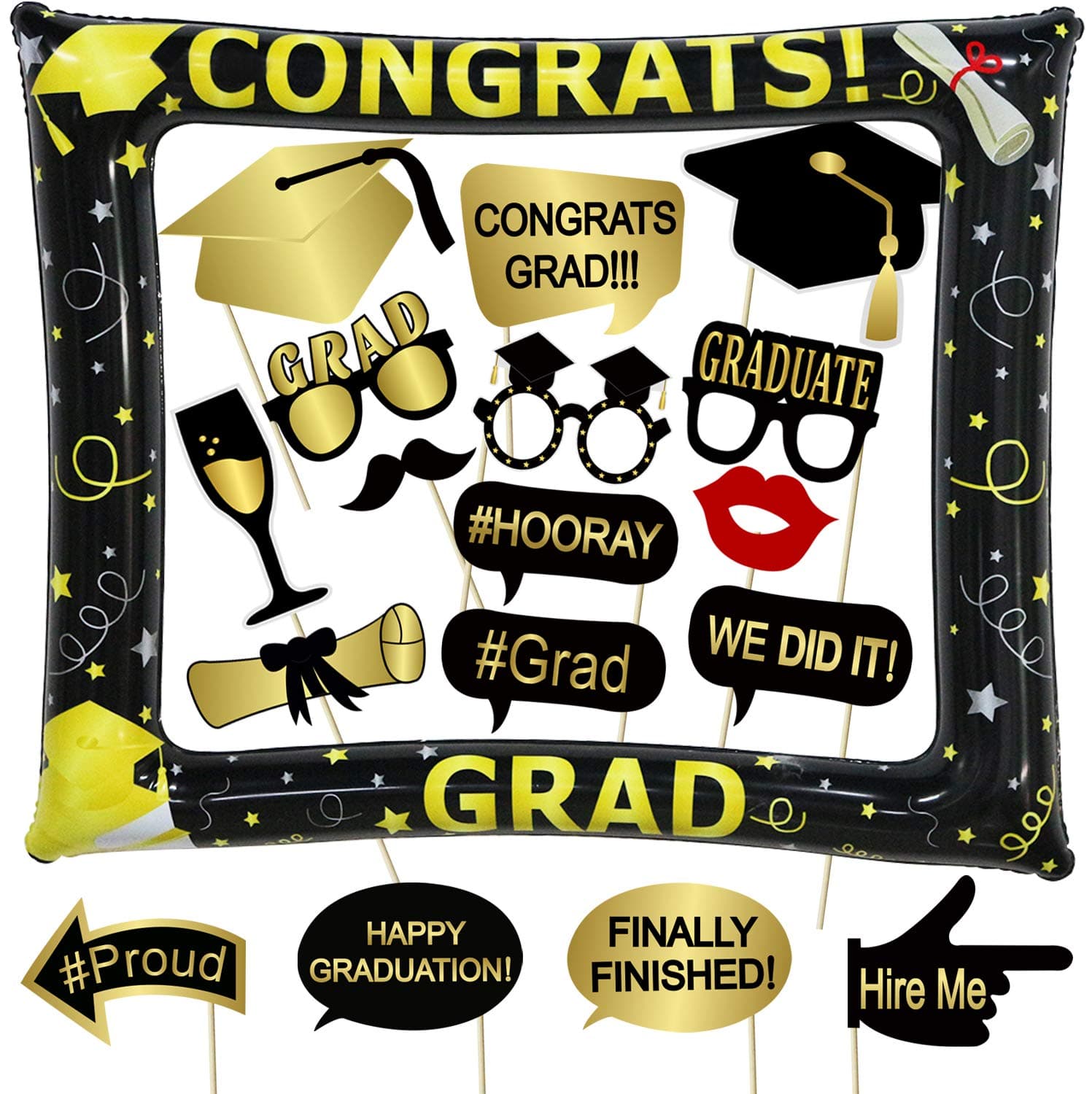 Tifeson Graduation Photo Booth Props 2022 and Inflatable Selfie Frame - Graduation Party Decoration Supplies 2022 for College High School,NO DIY Required 18 Counts