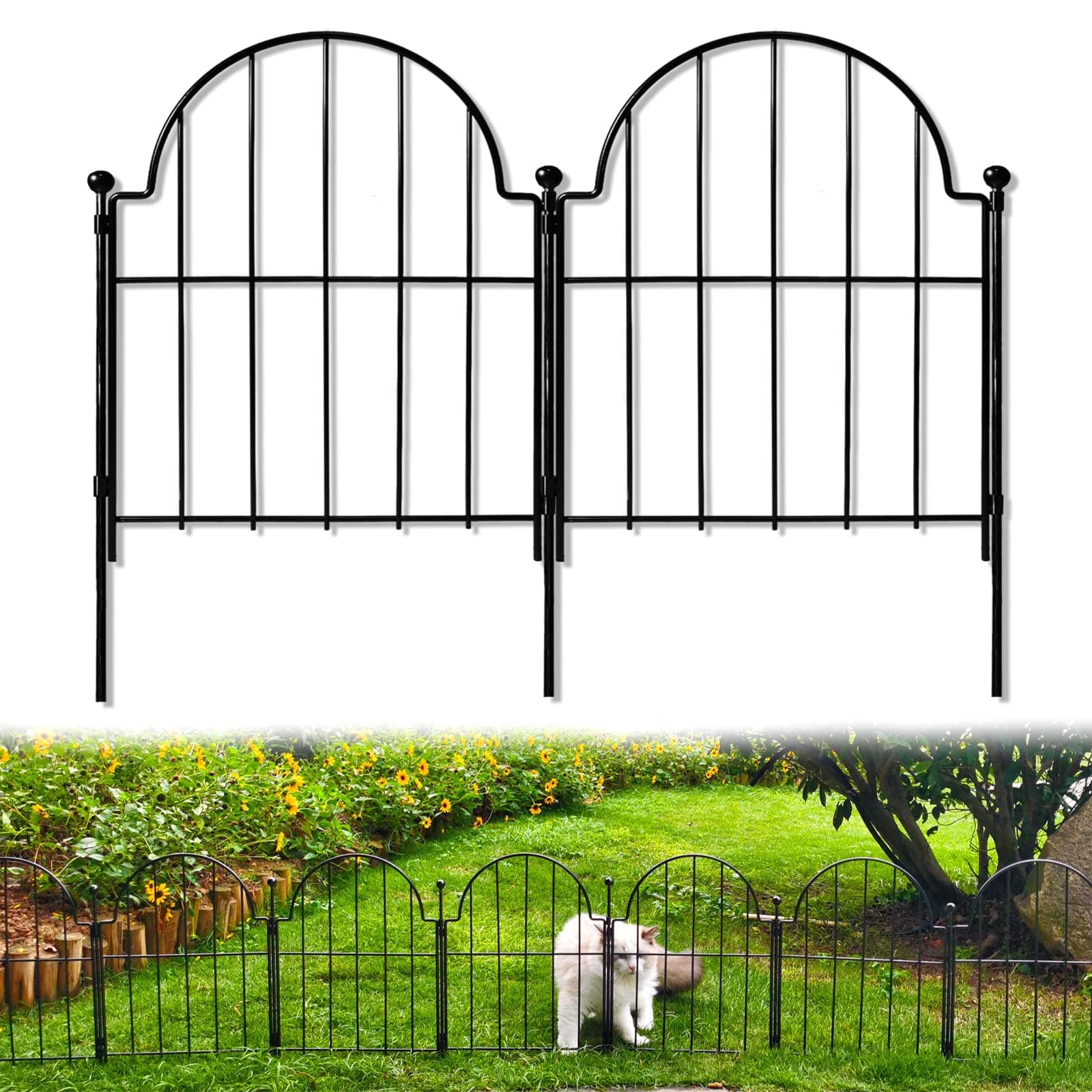 Garden Fence, 22 in(H) x 10.83 ft(L) Arched Rustproof Metal No Dig Fence Garden Fence Border, Ground Stake Animal Barrier Fence for Rabbit Dog, Outdoor Decor for Yard & Patio