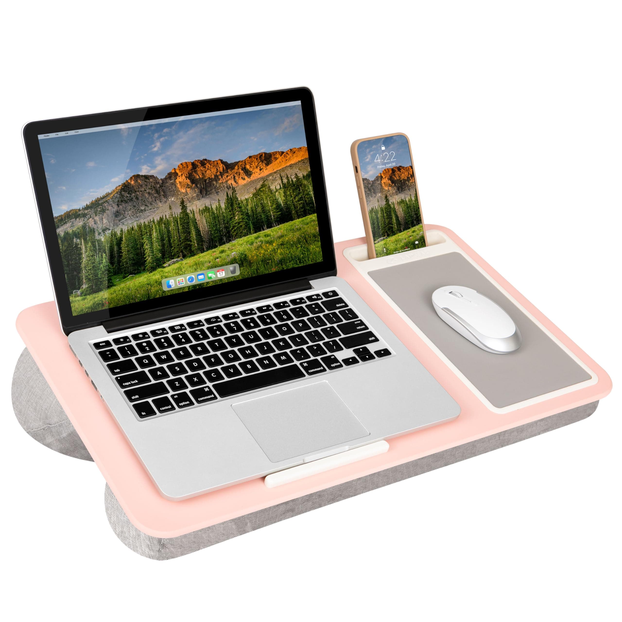 LapGear Home Office Lap Desk with Device Ledge, Mouse Pad, and Phone Holder - Pink - Fits up to 15.6 Inch Laptops - Style No. 91584
