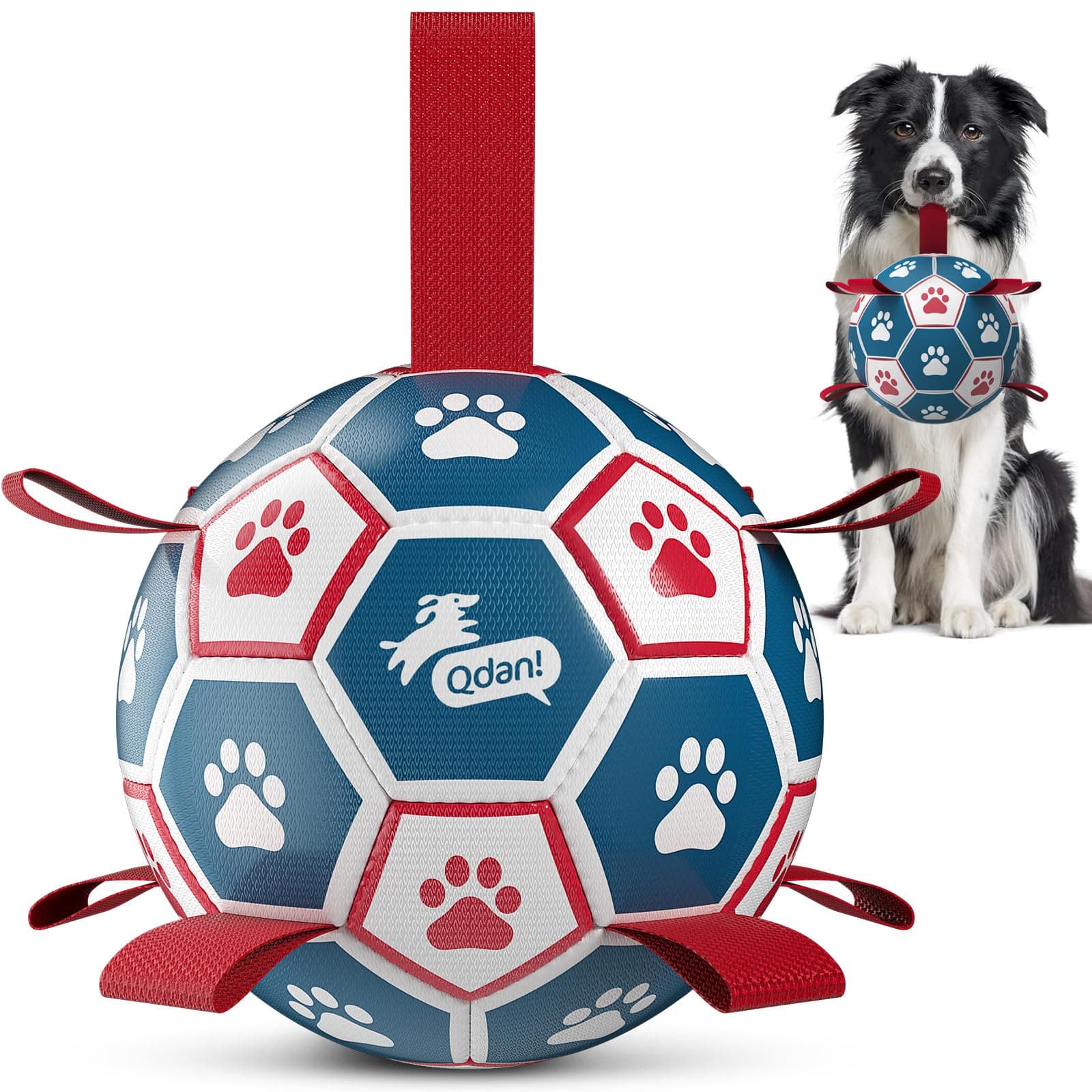 QDAN Dog Balls, World Cup Soccer Ball with Straps, Durable Herding Balls for Small Medium Pet, Puppy Birthday Gifts, Dog Water Toy, Pet Toys Puppy Ball (6 Inch)