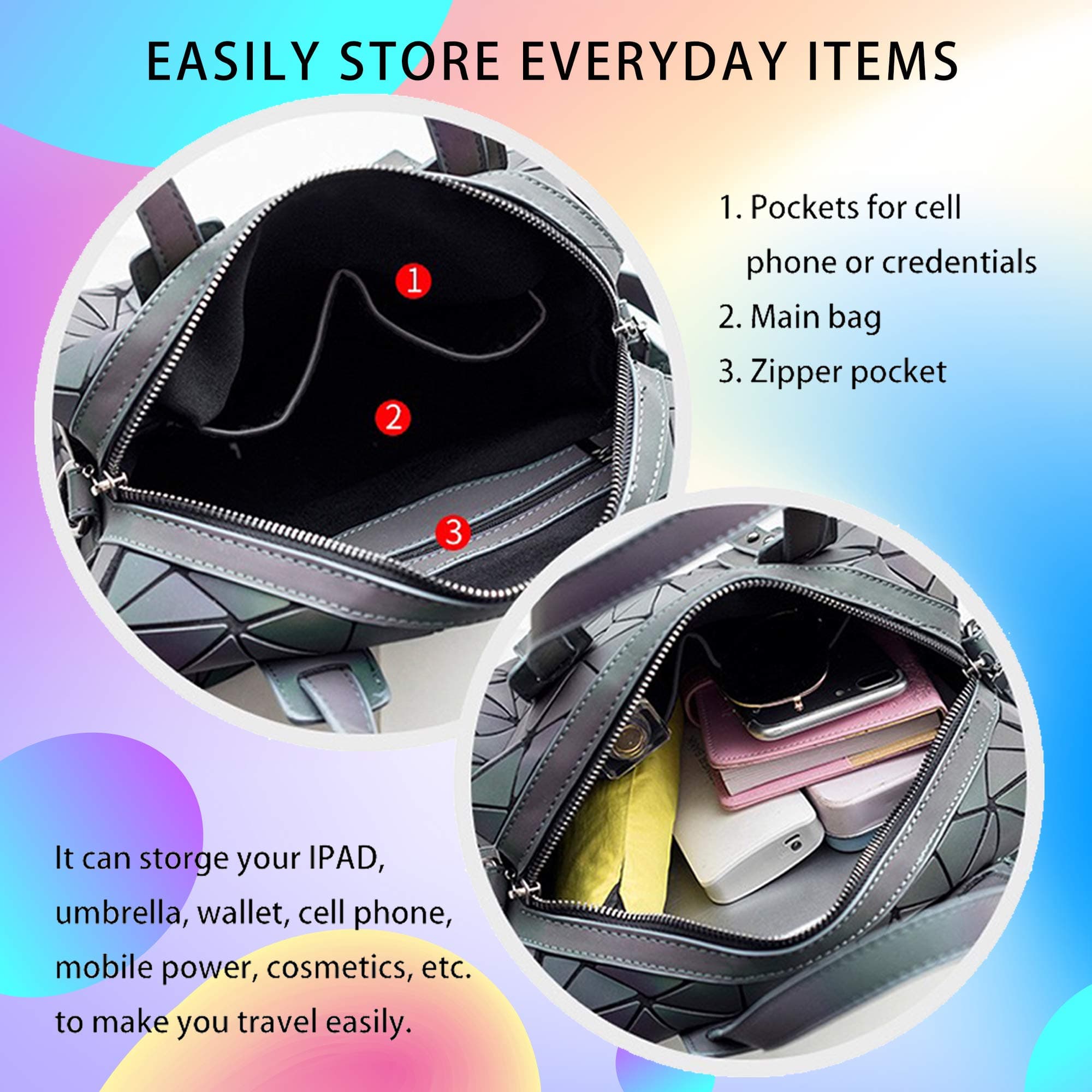 Longjet Purses and Handbags for Women Geometric Luminous Shard Lattice Holographic Tote Bags