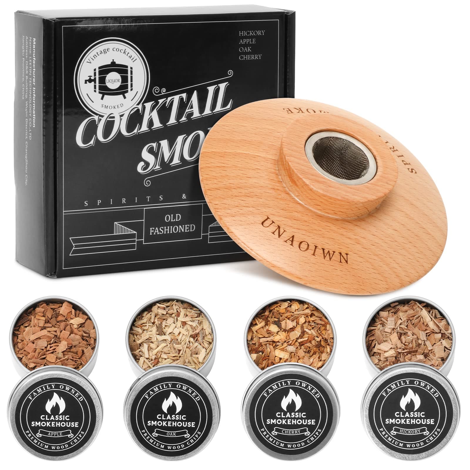 UNAOIWN Cocktail Smoker Gift for Dad, Whiskey Old Fashioned Kit Chimney Drink Smoker Infuser Kit Bourbon for Christmas Birthday, Valentine’s Day Gift for Husband, Bartender