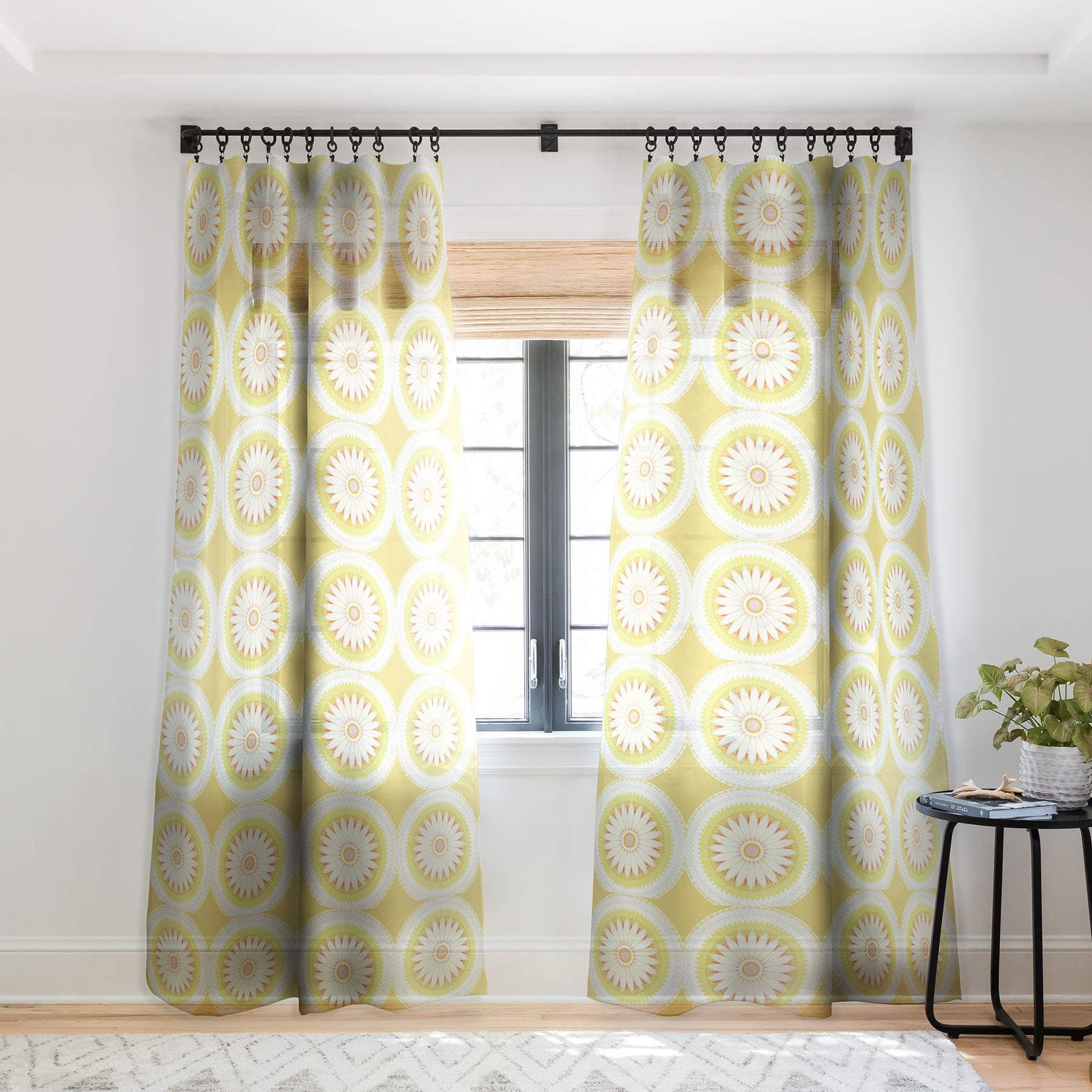 Society6 Sheila Wenzel-Ganny Sunny Flower Mandala Sheer Curtains, 50" x 84", Yellow