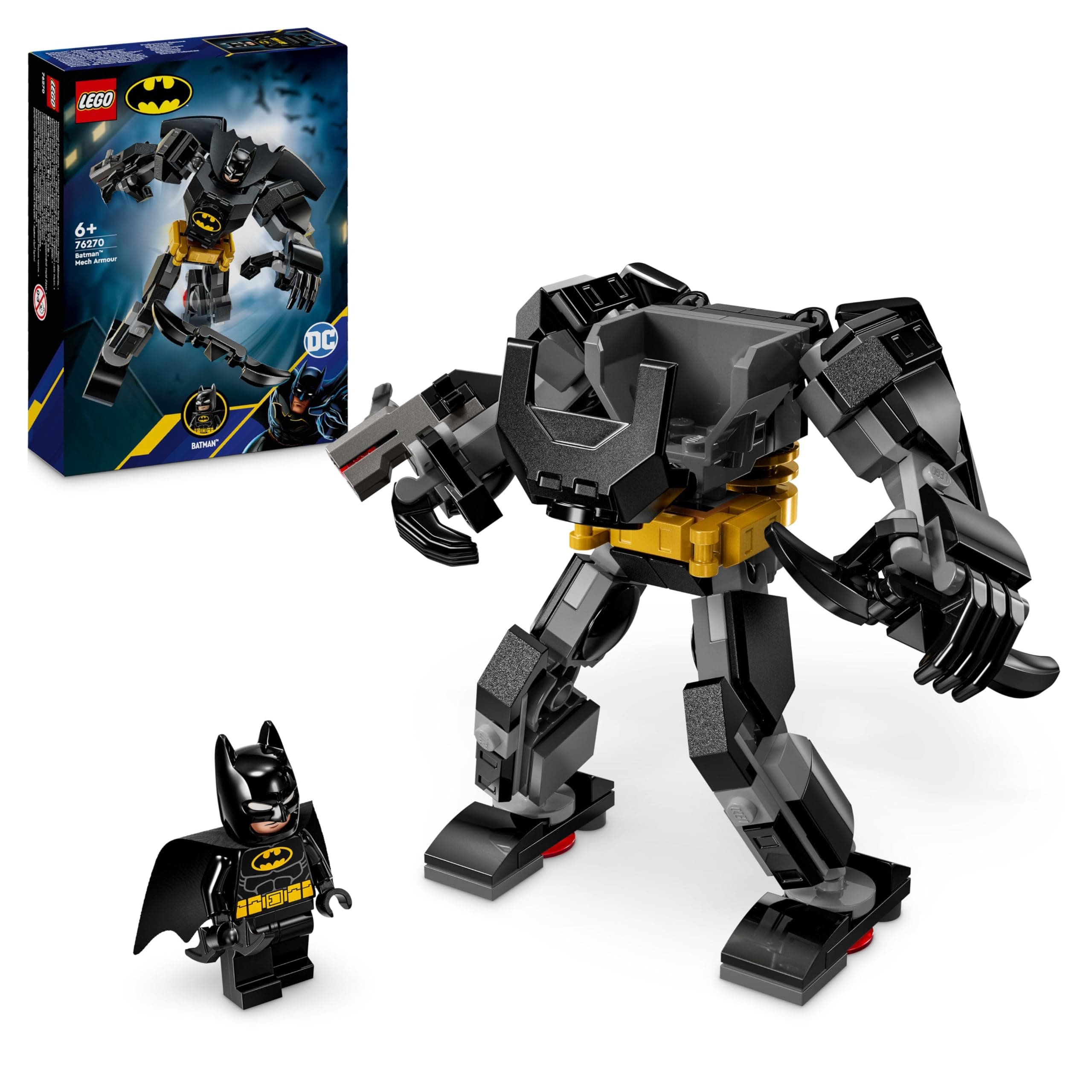 DC Batman Mech Armour Super-Hero Toy for Kids, Collectible Set with Robot Action Figure and Minifigure, Small Creative Gift for 6 Plus Year Old Boys, Girls 76270