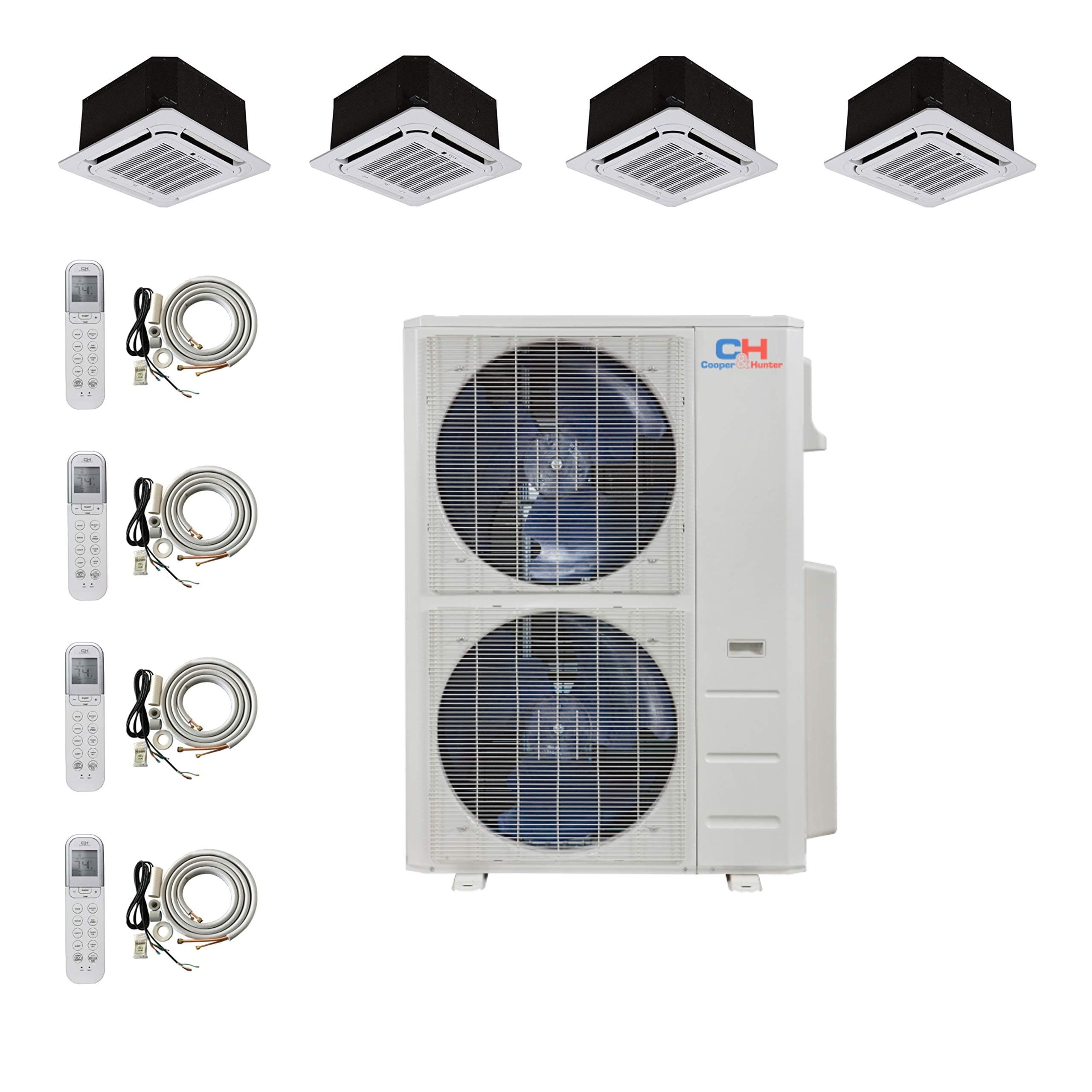 Quad 4 Zone Ductless Mini Split Ceiling Cassette Air Conditioner Heat Pump 12k 12k 12k 12k