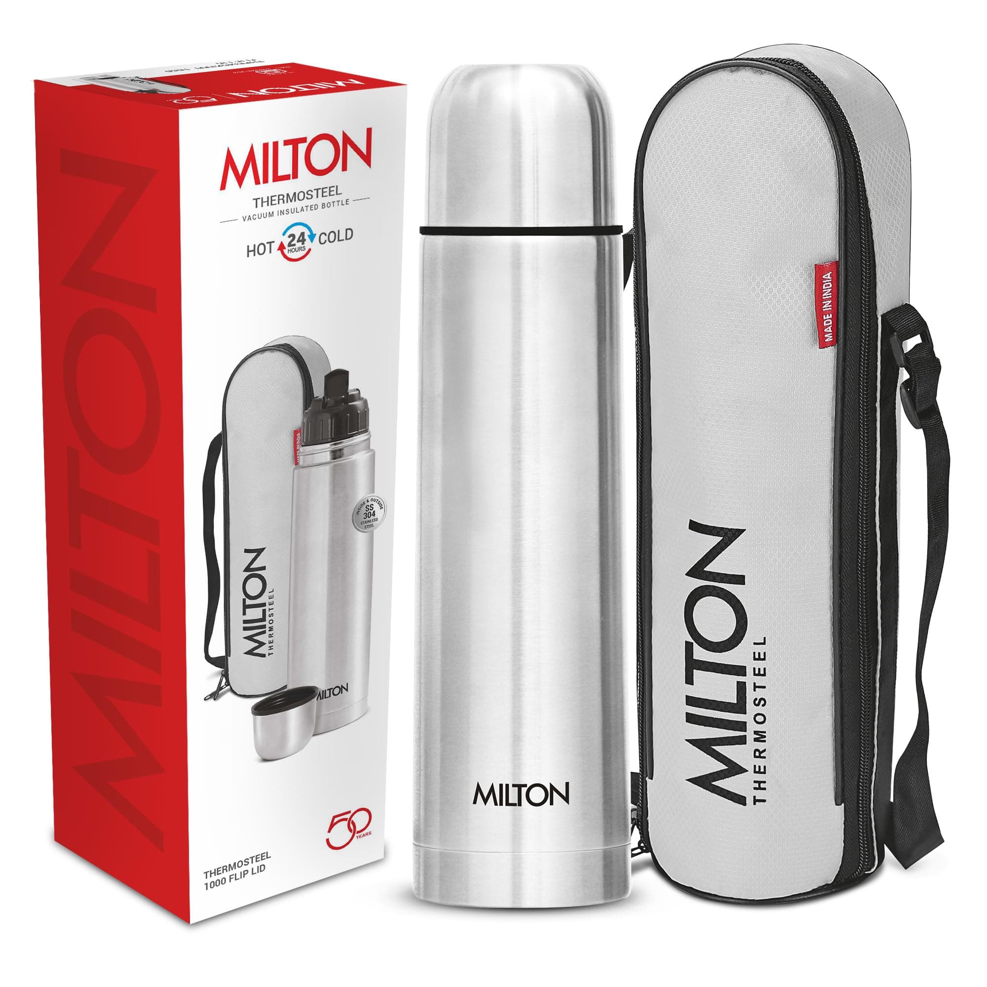 Milton Thermosteel Flip Lid Flask, 1000 milliliters, Silver