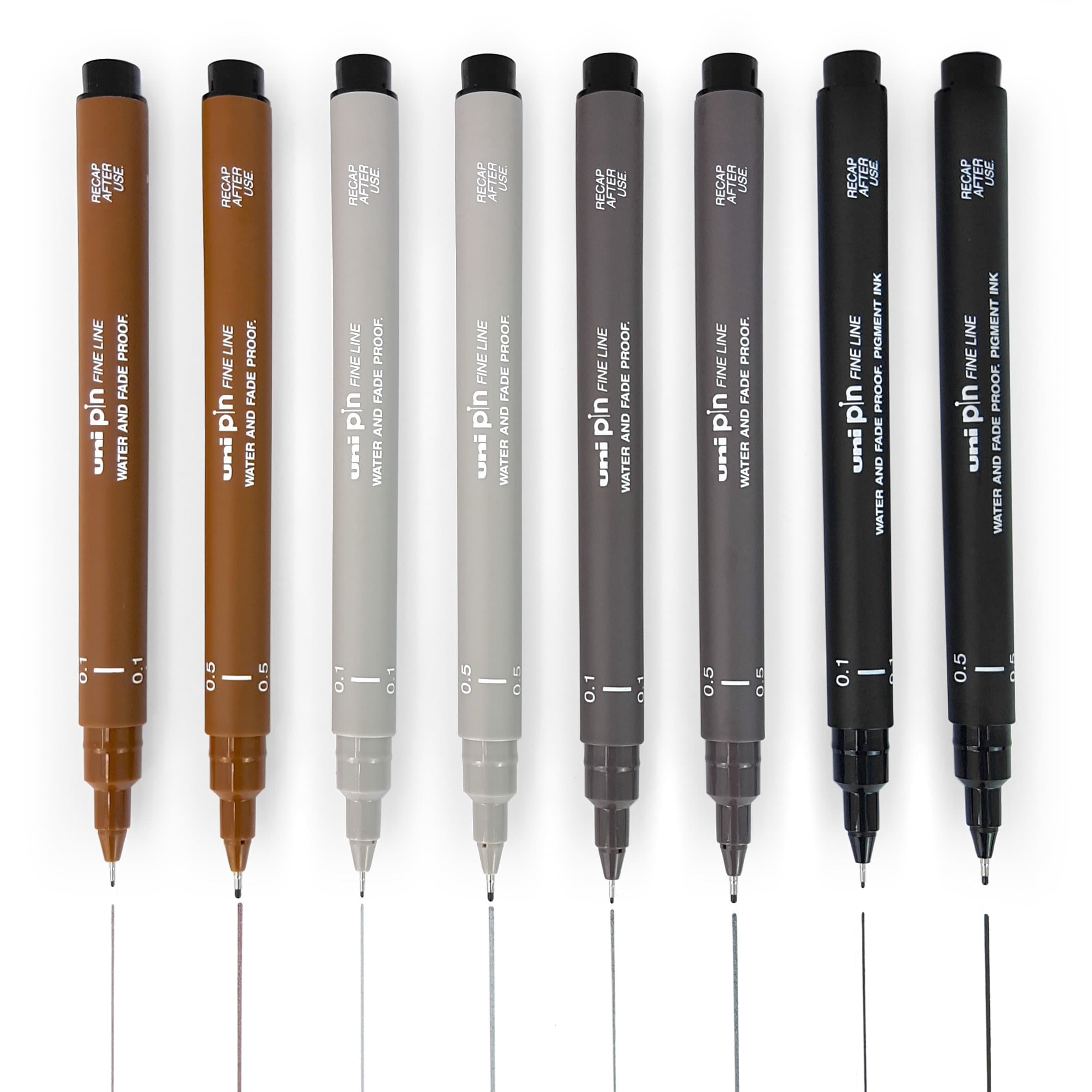 Fineliner Drawing Pen - Sketching Set of 8-0.1mm / 0.5mm - Black, Dark Gray, Light Gray, and Sepia