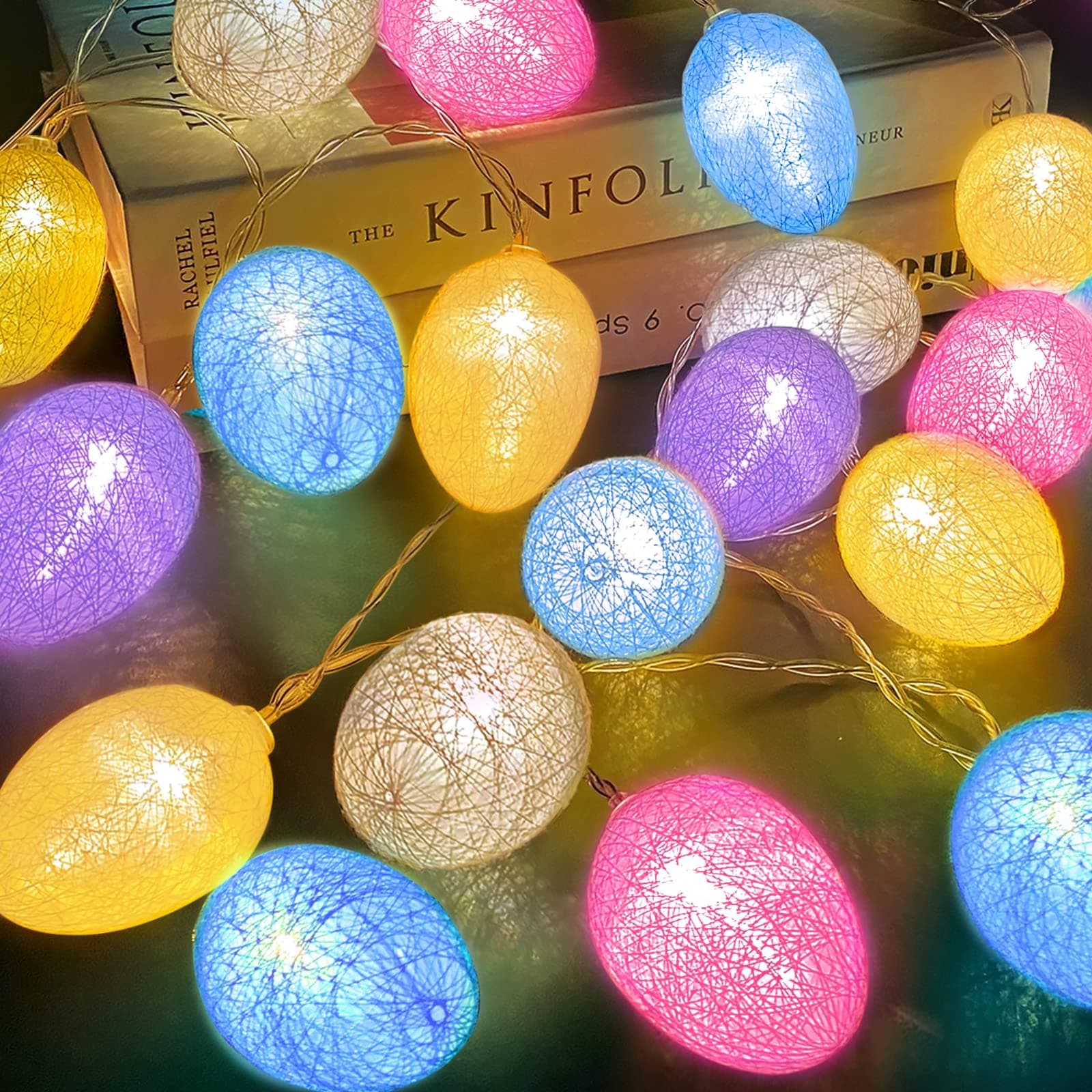 TURNMEONVelvet Easter String Lights Decorations, 20 LEDs 10 Ft 3D Easter Egg Lights Garland Battery Operated Colorful Fairy Lights, Easter Decorations Indoor Home Tree Easter Hunt Decor(Warm White)