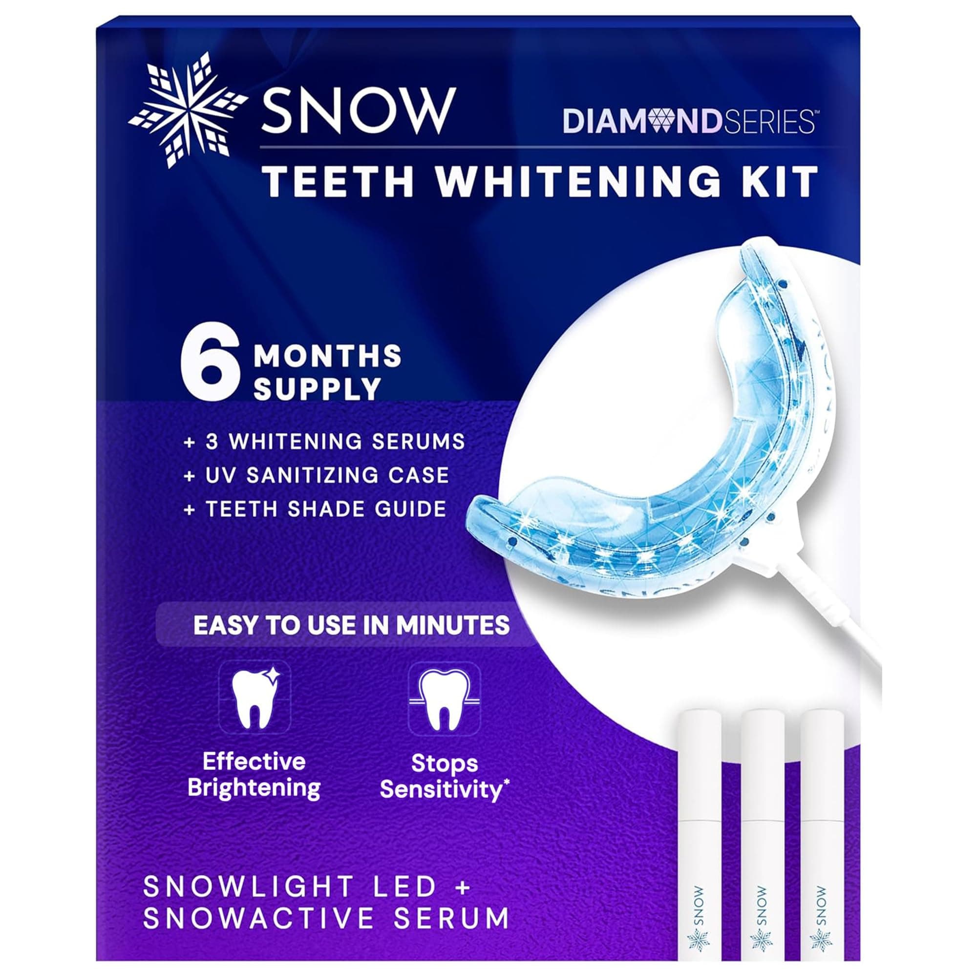 Teeth Whitening Kit - Snow Teeth Whitening Serum and LED Mouthpiece Whitener, Formulated with Hydroxyapatite, Good for 6 Months - Wired Kit with 3 Wands