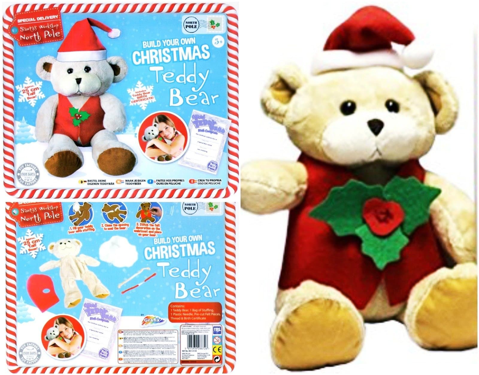 Christmas Bear Make Your Own Santa Teddy Bear Craft Sewing Toy Kit Gift R01-0134 Ages 5 years+