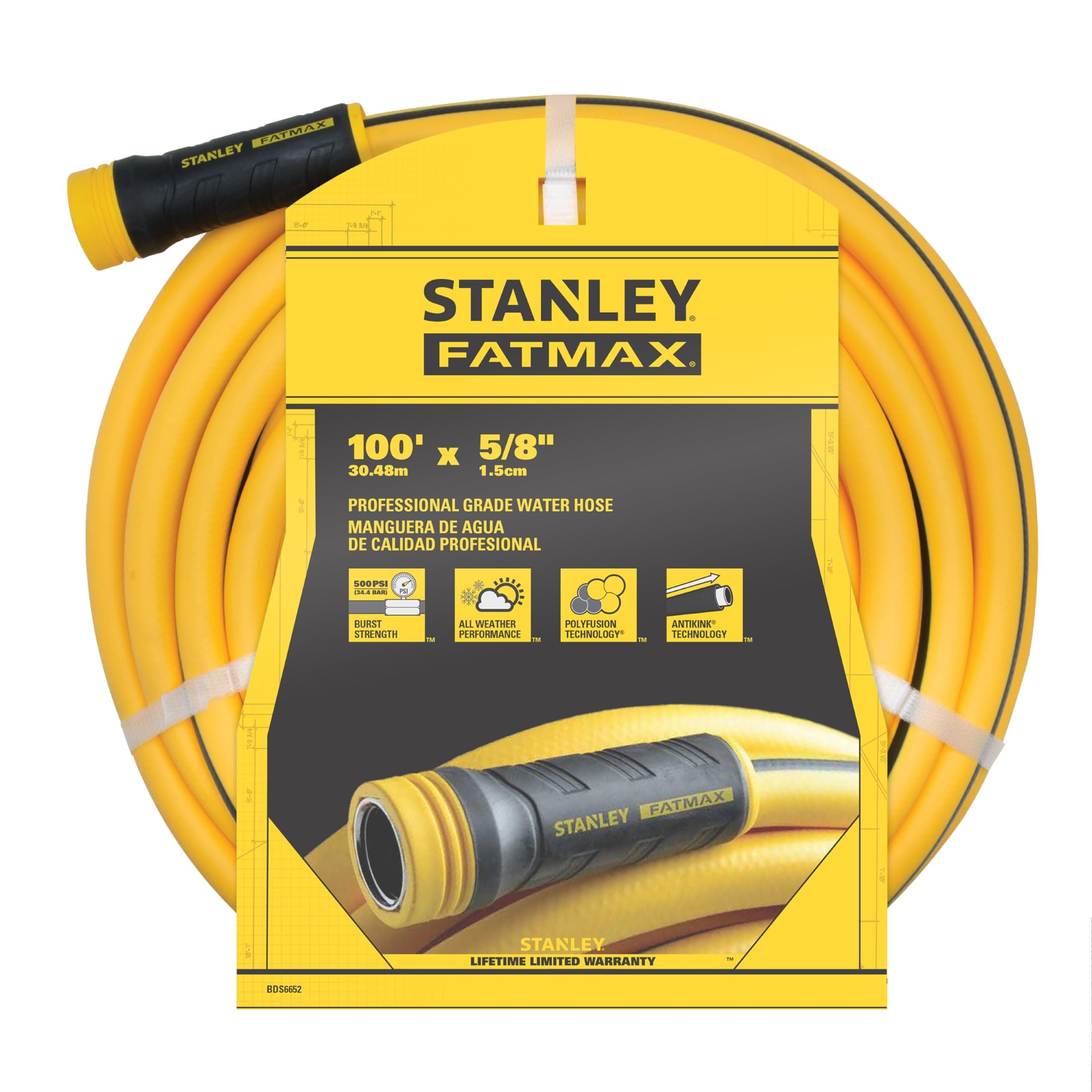 FATMAX Professional Grade Garden Hose, 100 Feet x 5/8 Inch, Yellow, 500 PSI