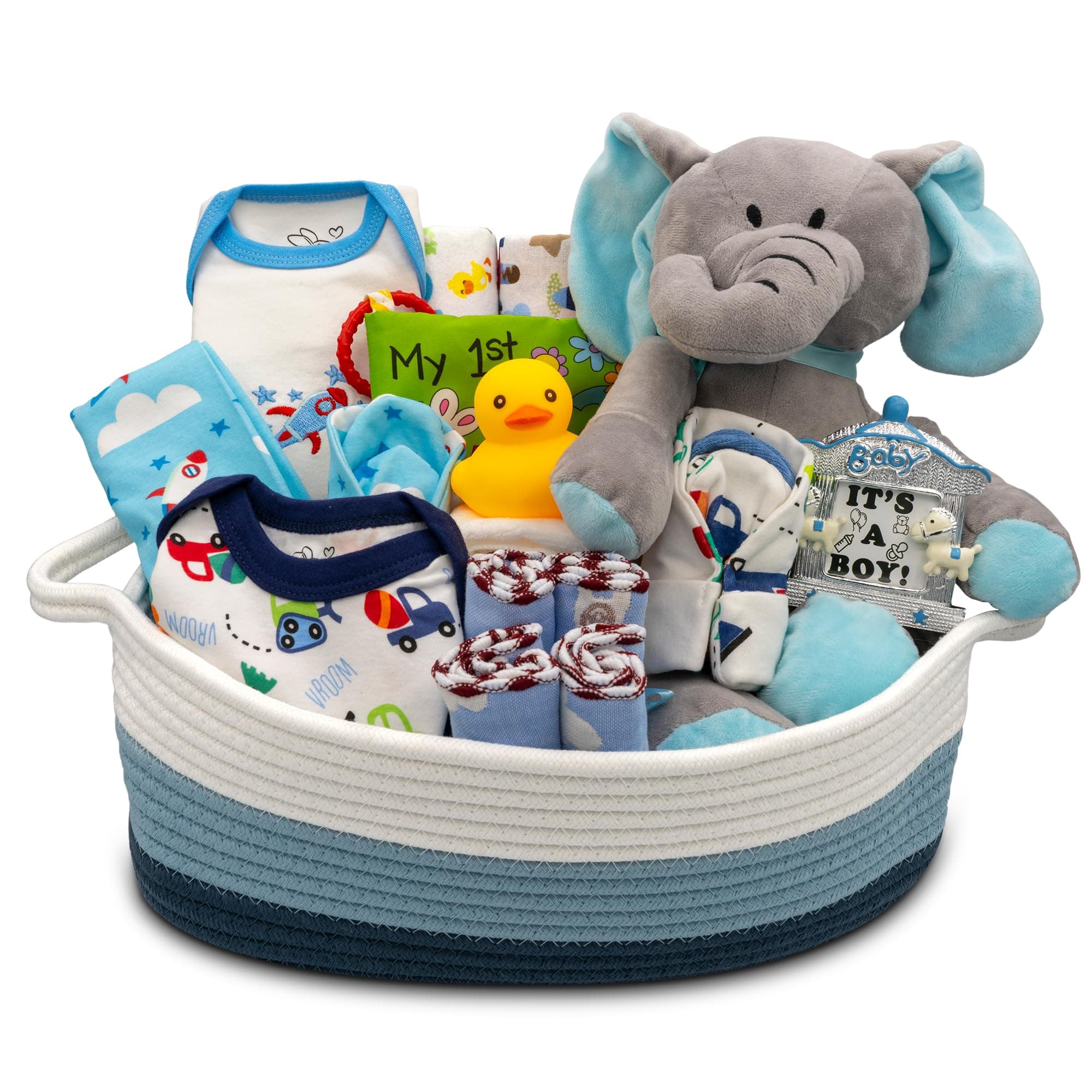 Bundle of Joy Deluxe New Baby Gift Basket | Newborn Baby Boy Gift Set with Baby Essentials | Baby Gift Basket for Expecting Moms | Baby Layette Set | Blue Baby Gift Set | Nikki's Gift Baskets