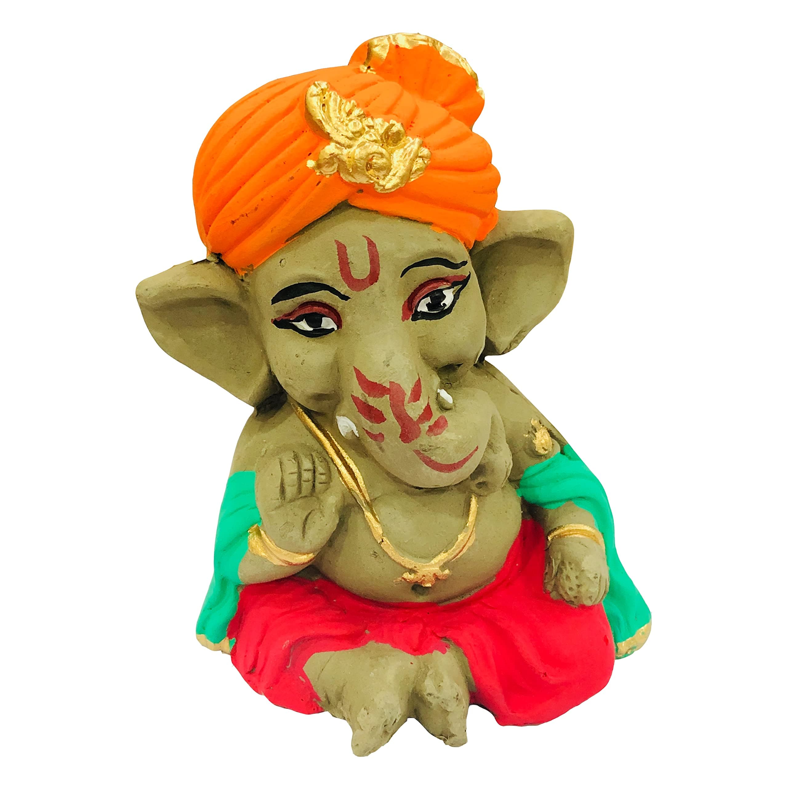 SHOPMEFAST Eco Friendly Handcrafted Clay/Mud Ganpati Murti Biodegradable Kacchi Mitti Ganesha Water Soluble Ganesh Idol for Ganpati Visarjan (H:4 Inch.Small)