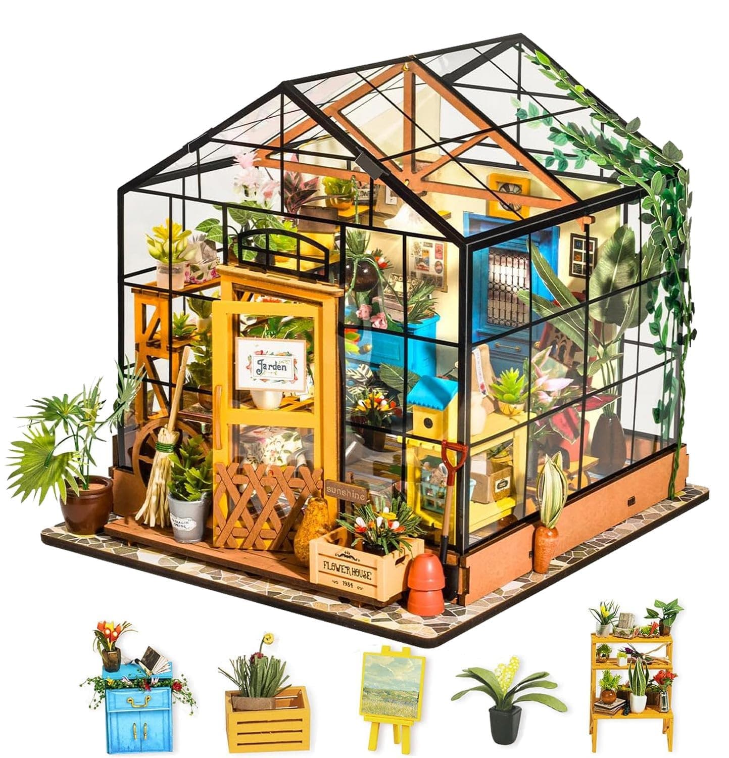 DIY Miniature Dollhouse Kit 1:24 Scale Wooden Greenhouse Mini House Furniture Women Girls Boys Gift Birthday Christmas Valentine