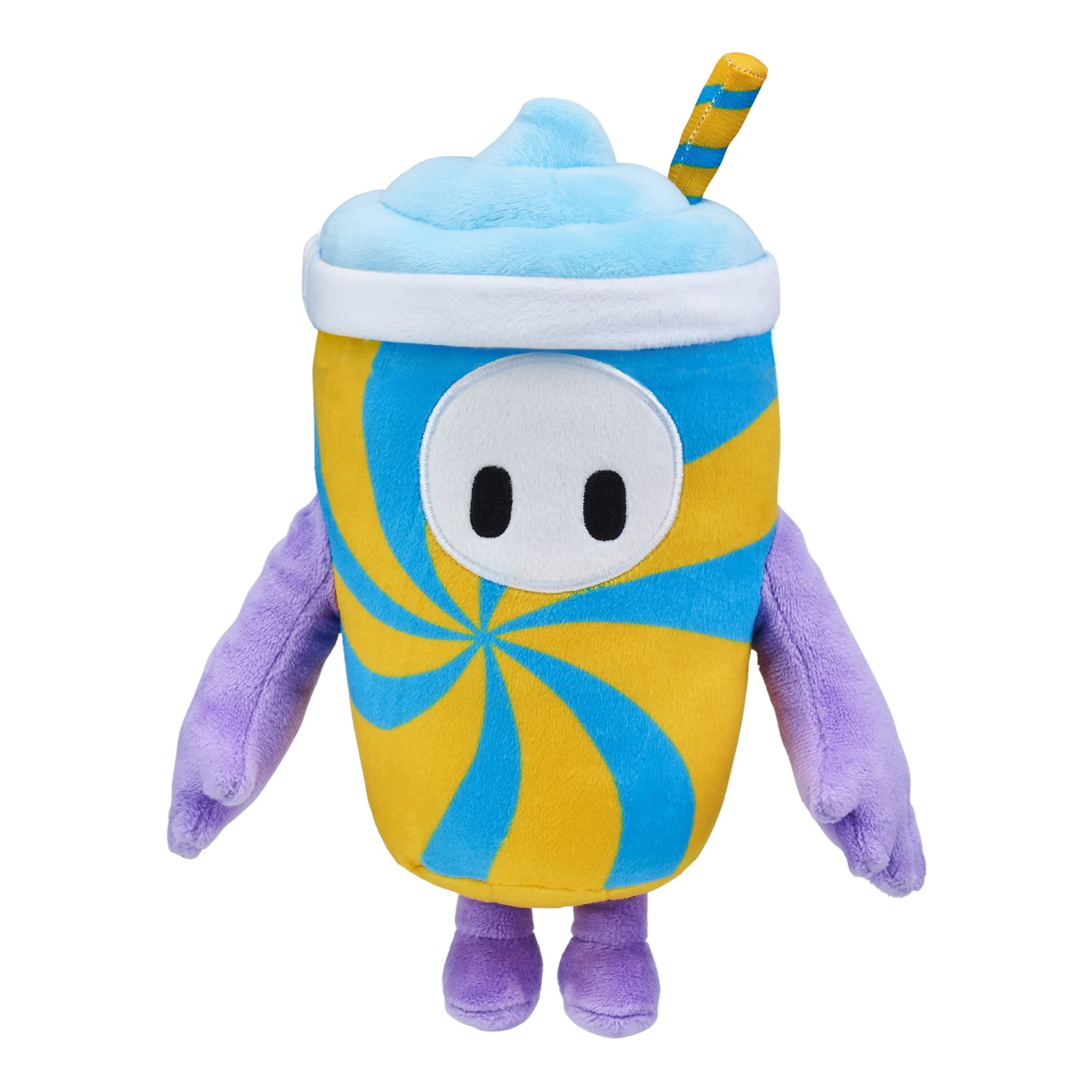 FALL GUYS Moose Toys Blue Freeze Bean Skin Official Collectable 8" Cuddly Deluxe Plush Toy from The Ultimate Knockout Video Game with & Yellow Slushie Cup and Straw