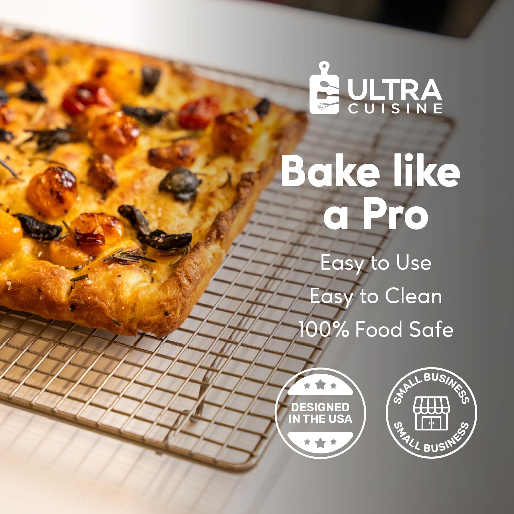 Ultra Cuisine 100% Stainless Steel Wire Cooling Rack for Baking fits Half Sheet Pans Cool Cookies, Cakes, Breads - Oven Safe for Cooking, Roasting, Grilling - Heavy Duty Commercial Quality