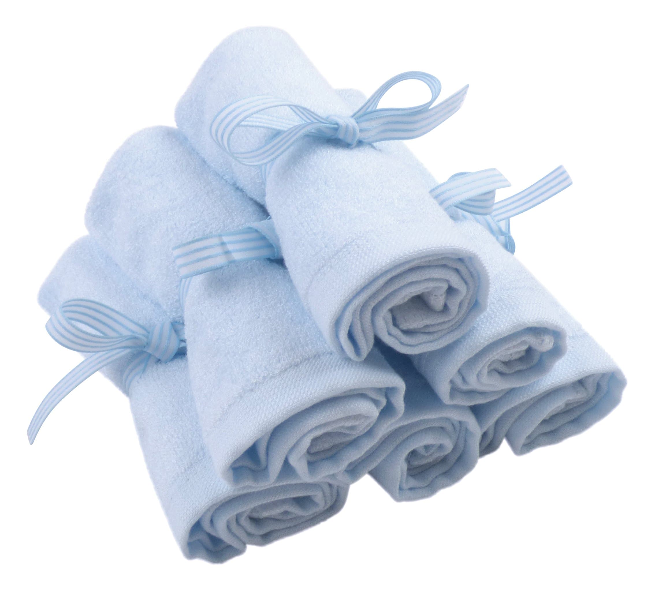 Bamboo Baby Washcloths – Softest, Natural Cloths Perfect for Sensitive Skin – 6 Premium Quality Wash Clothes Guaranteed Best Towels – Blue