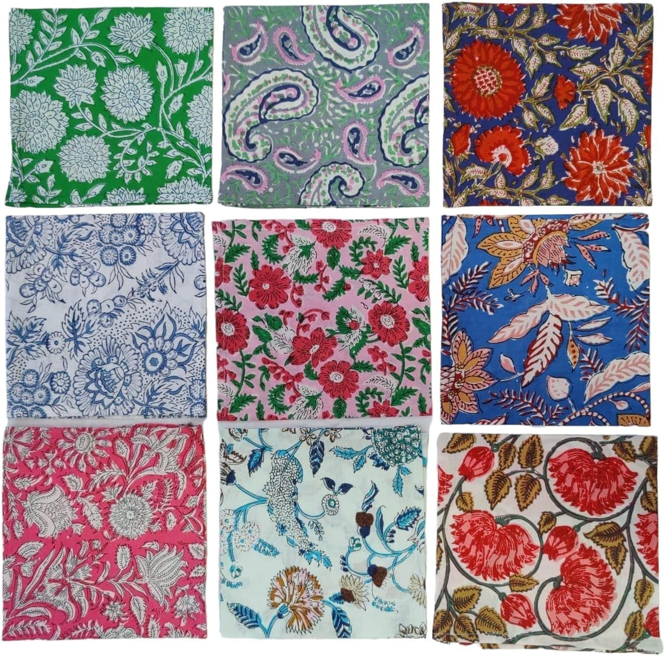 INDIANHANDICRAFTS 10 Pc Mix Lot Napkin Hand Block Print Napkin 100 Percent Cotton Napkin Hand Made Napkin Size 16x16 Inch Jaipuri Peinted Home Decor Napkin Multicolor, SDTH0012