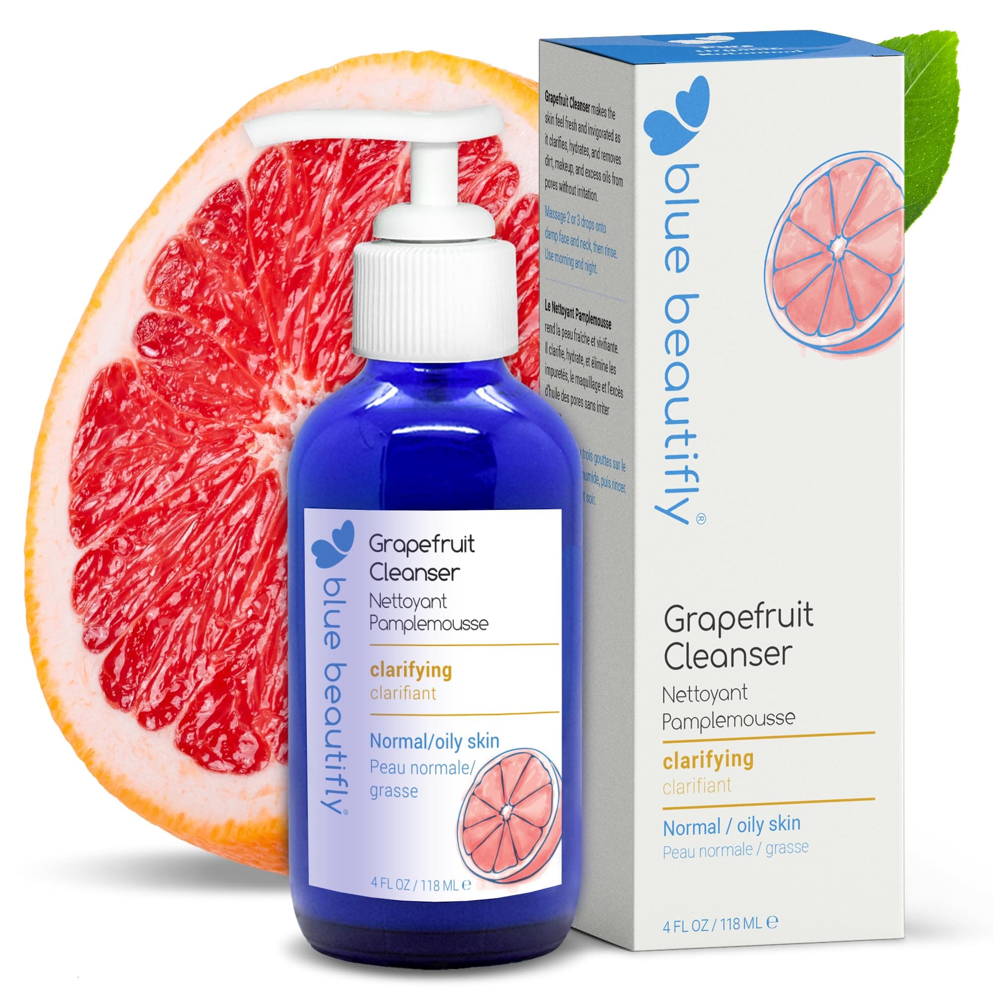Blue Beautifly Grapefruit Cleanser. Clarifies and Hydrates. 4 fl oz.