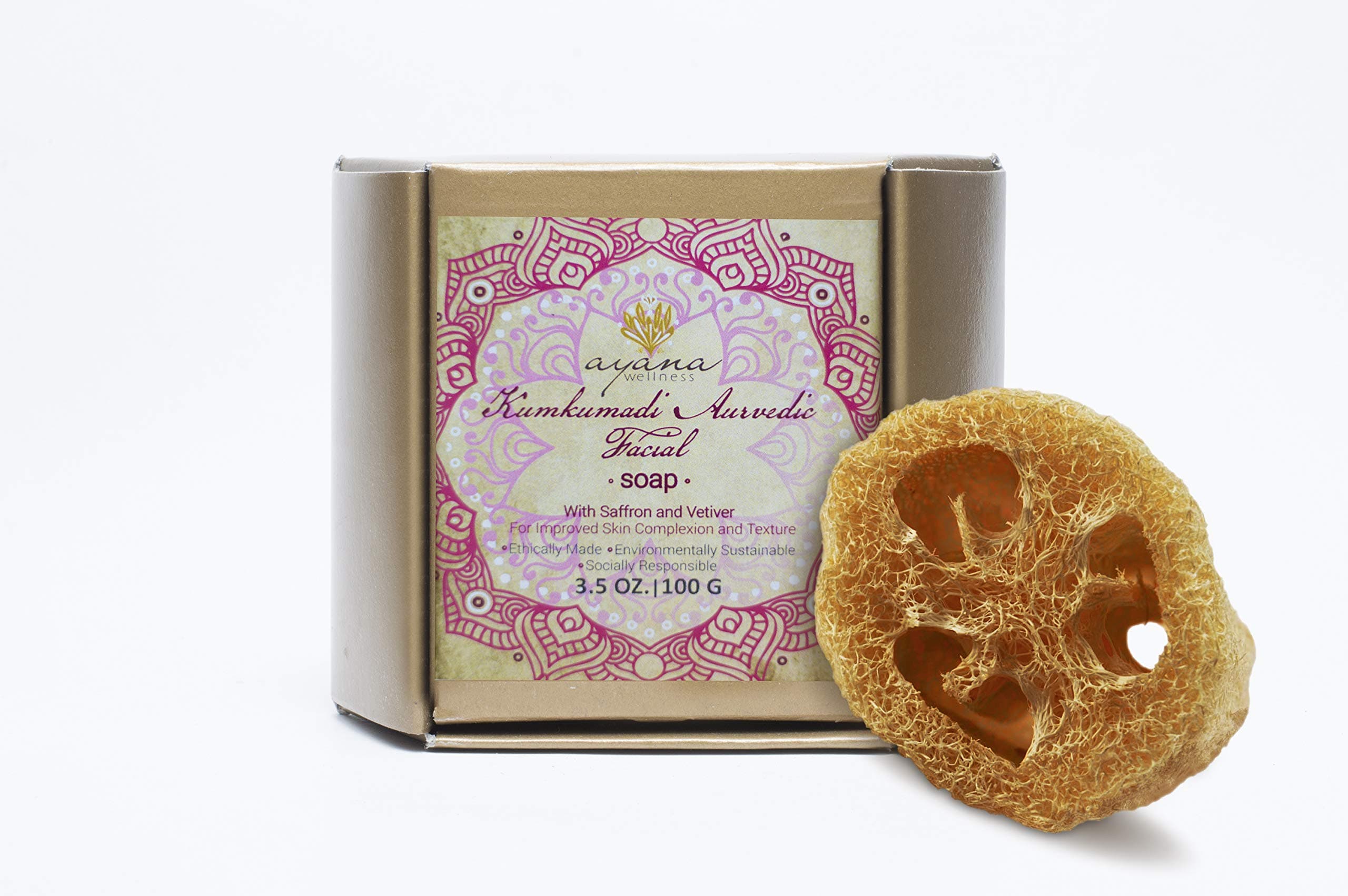 Ayana Wellness ‘Kumkumadi Ayurvedic Facial’ Bar Soap - Free Loofah - Handcrafted Artisan Organic Soap | Improved Skin Complexion | All Natural Face Cleanser | Fancy Soaps Ethically Made