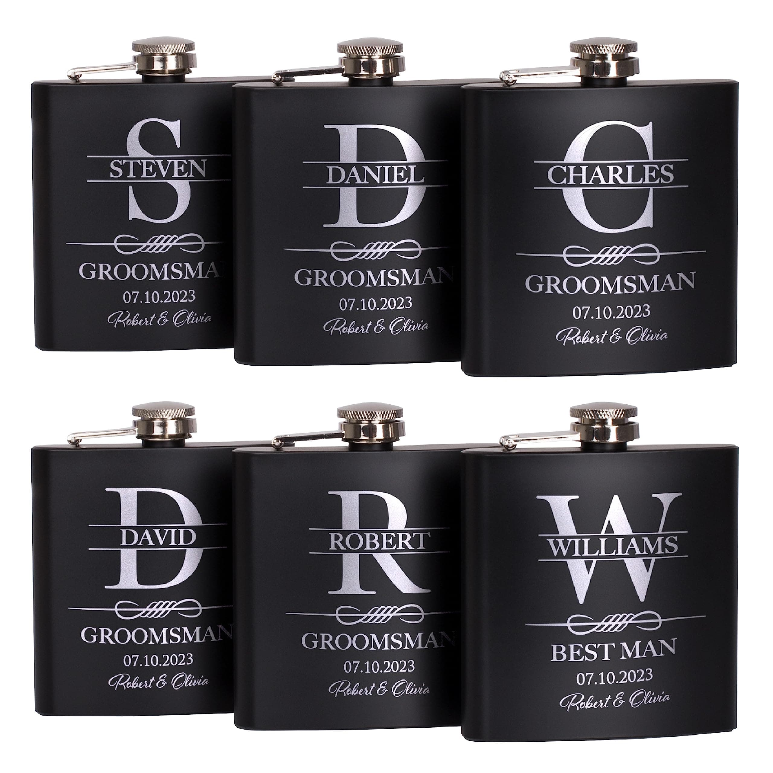 Set of 6, Groomsmen Gifts for Wedding | Personalized Groomsmen Flasks w/Optional Gift Box, Bachelor Party Team, 6 oz. Custom Engraved Hip Flasks for Best Man and Groomsman Proposal #3, Stainless Steel