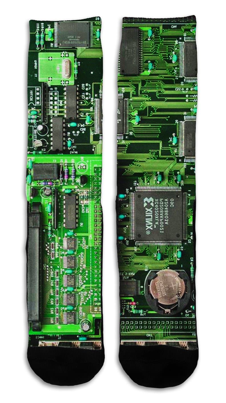 Circuit Board Motherboard - Custom Elite Style Athletic Sport Socks Crew 18”